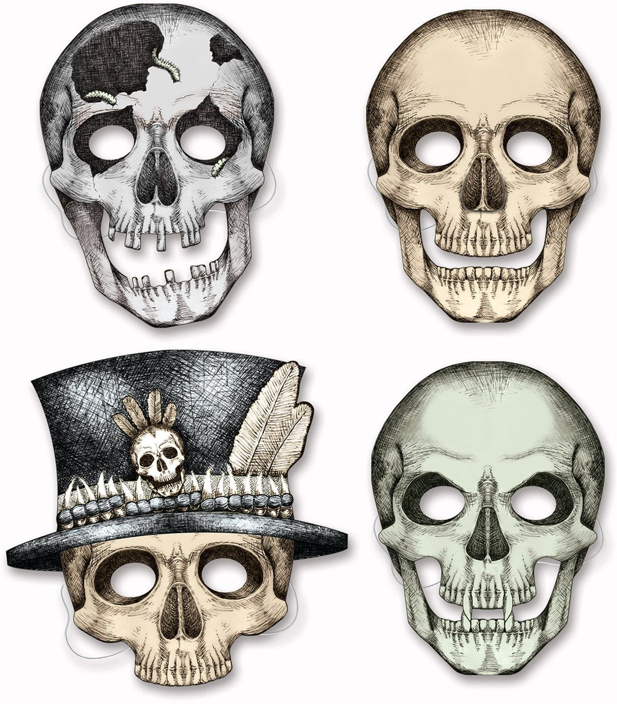 Beistle Skeleton Masks Halloween Party Supplies, Skeletal Faces, 10.5, Multicolored