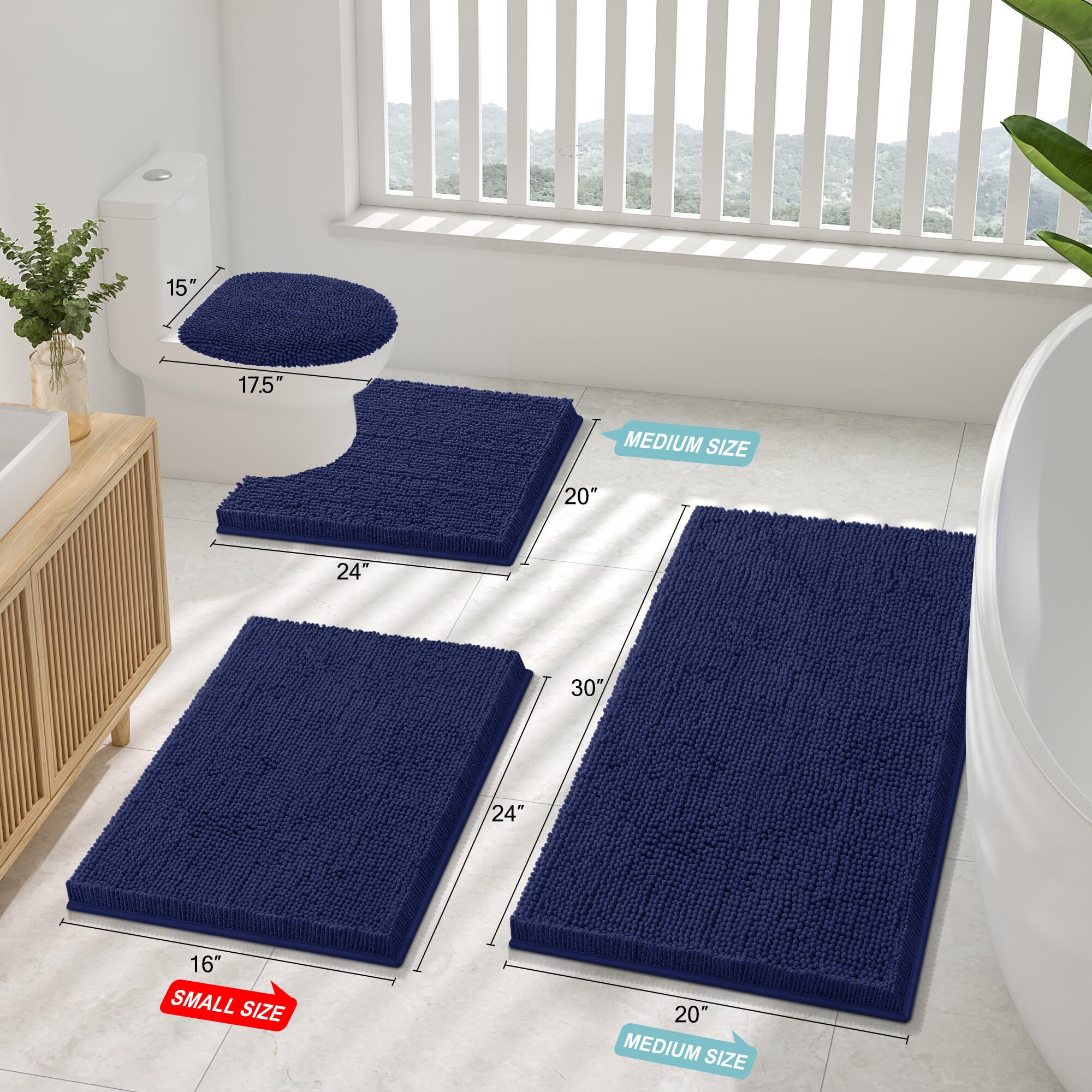smiry Luxury Chenille Bath Rug  Extra Soft and Absorbent Shaggy Bathroom Mat Rugs  Machine Washable  Non-Slip Plush Carpet Runner for Tub  Shower  and Bath Room (59''x20''  Navy Blue)