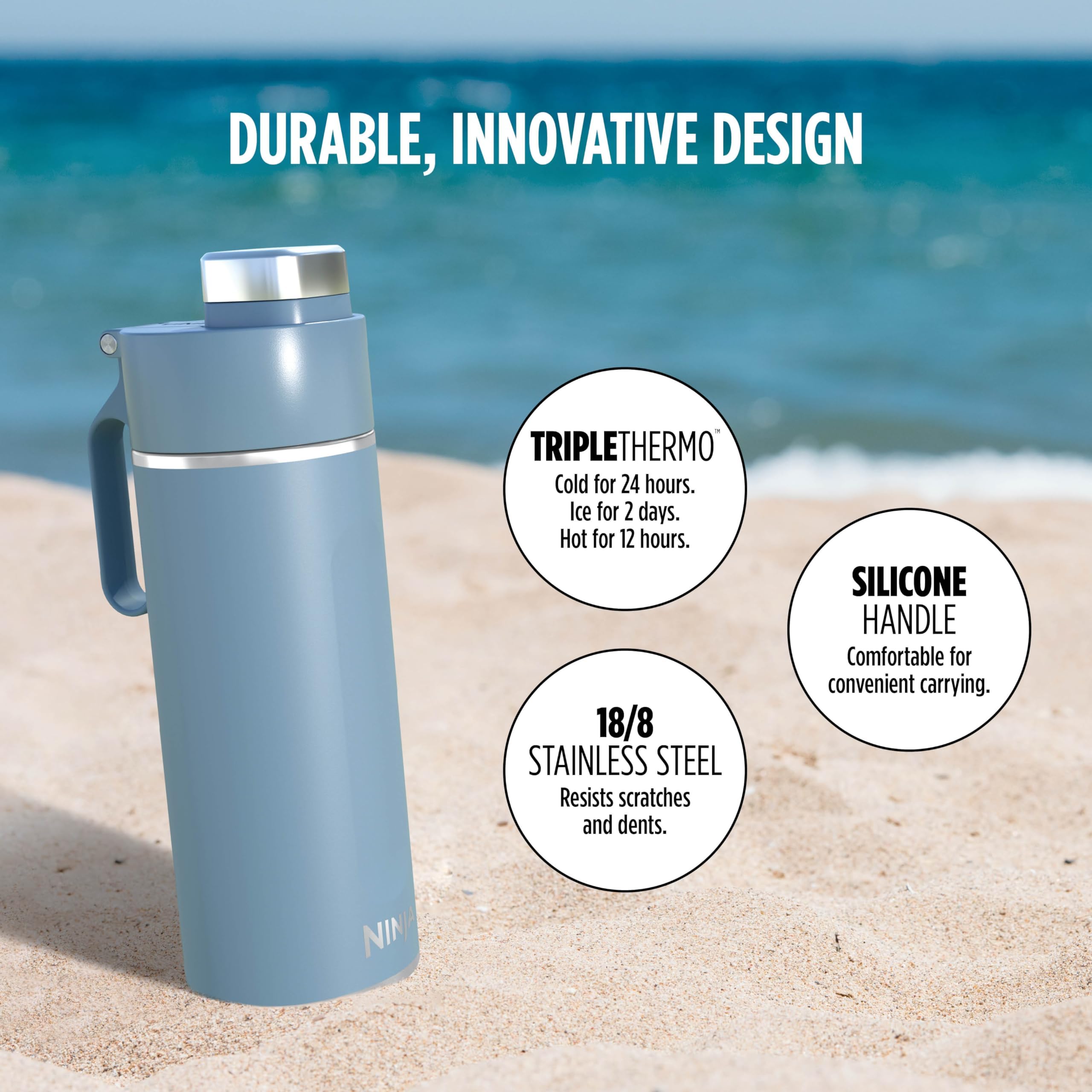 Ninja DW2401BL 24oz Stainless Steel Travel Water Bottle - Blue, Leak Proof, Insulated for Carbonated Drinks, Dishwasher Safe