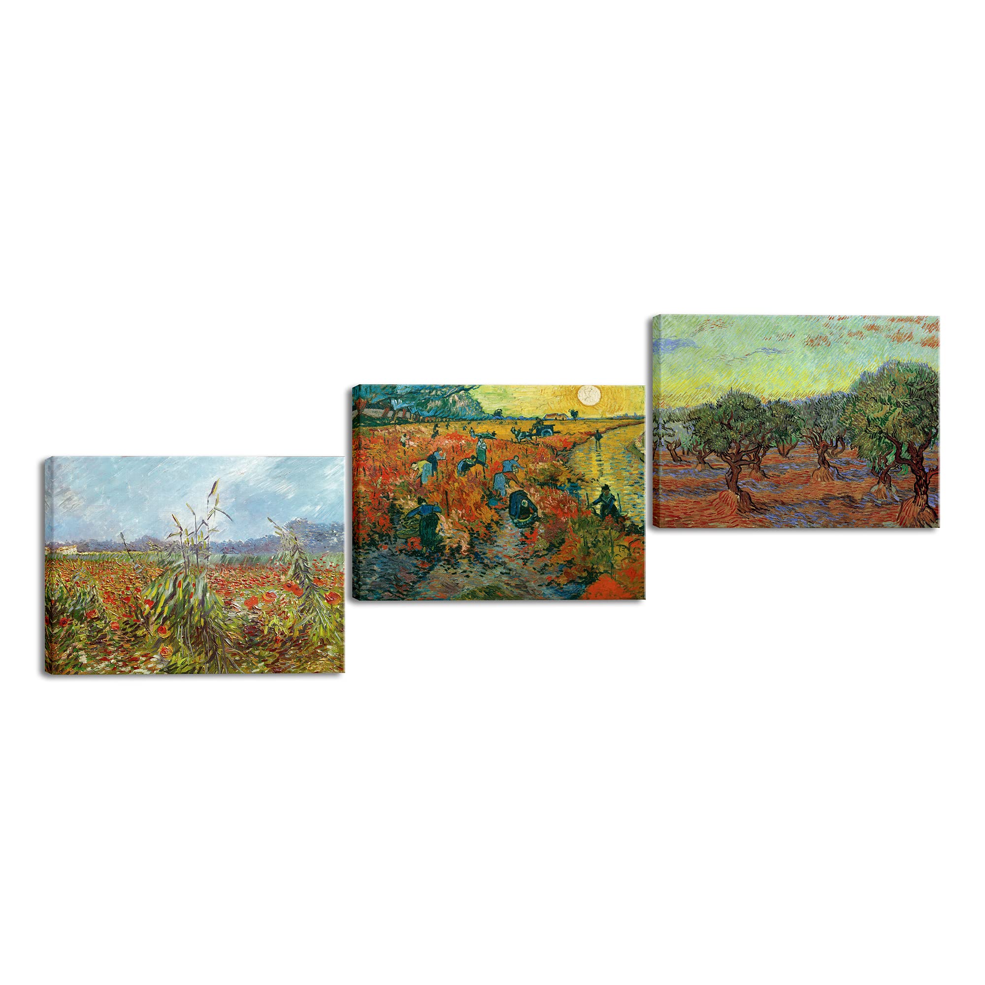 Wieco Art Olive Grove/Der Rote Weinberg/Green Ears Of Wheat Canvas Prints Of Vincent Van Gogh Canvas Wall Art Famous Paintings R