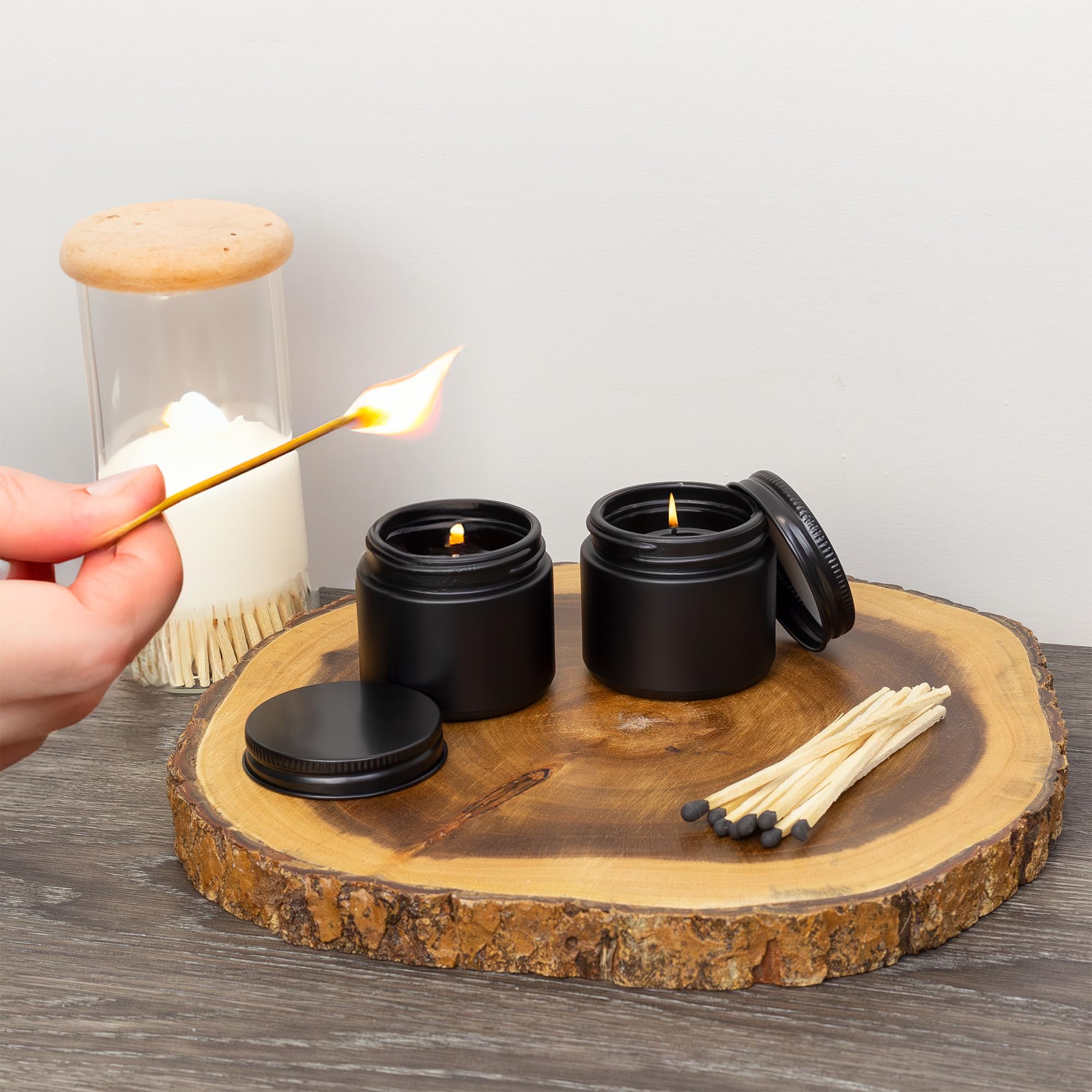 Cornucopia 2-Ounce Black Coated Glass Jars (12-Pack); Cosmetic Jars With Black Metal Lids And Black Matte Exterior