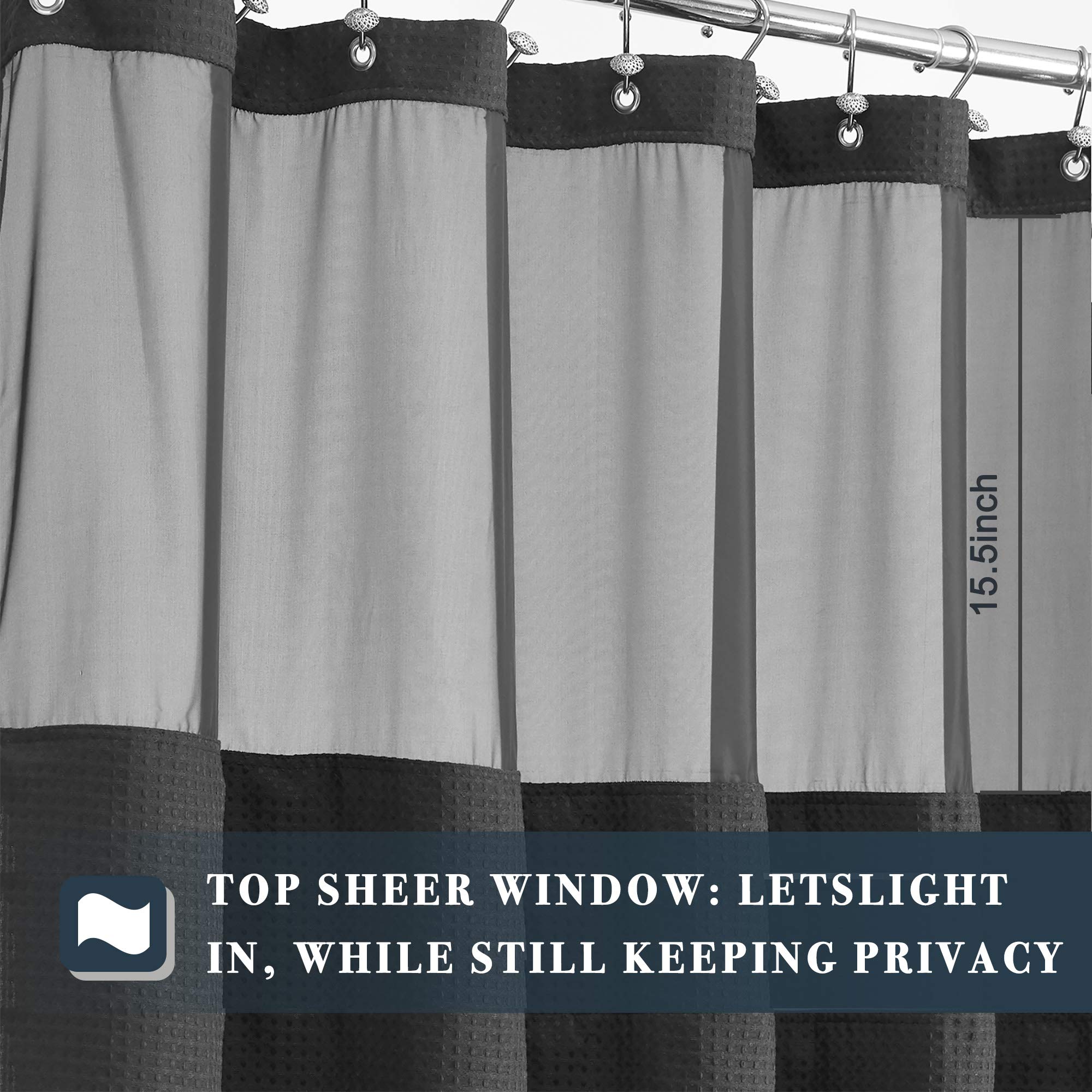 N&Y Home Extra Long Waffle Weave Shower Curtain With Snap-In Fabric Liner & 12 Hooks Set - 71'' X 84'', Hotel Style & Mesh Top W