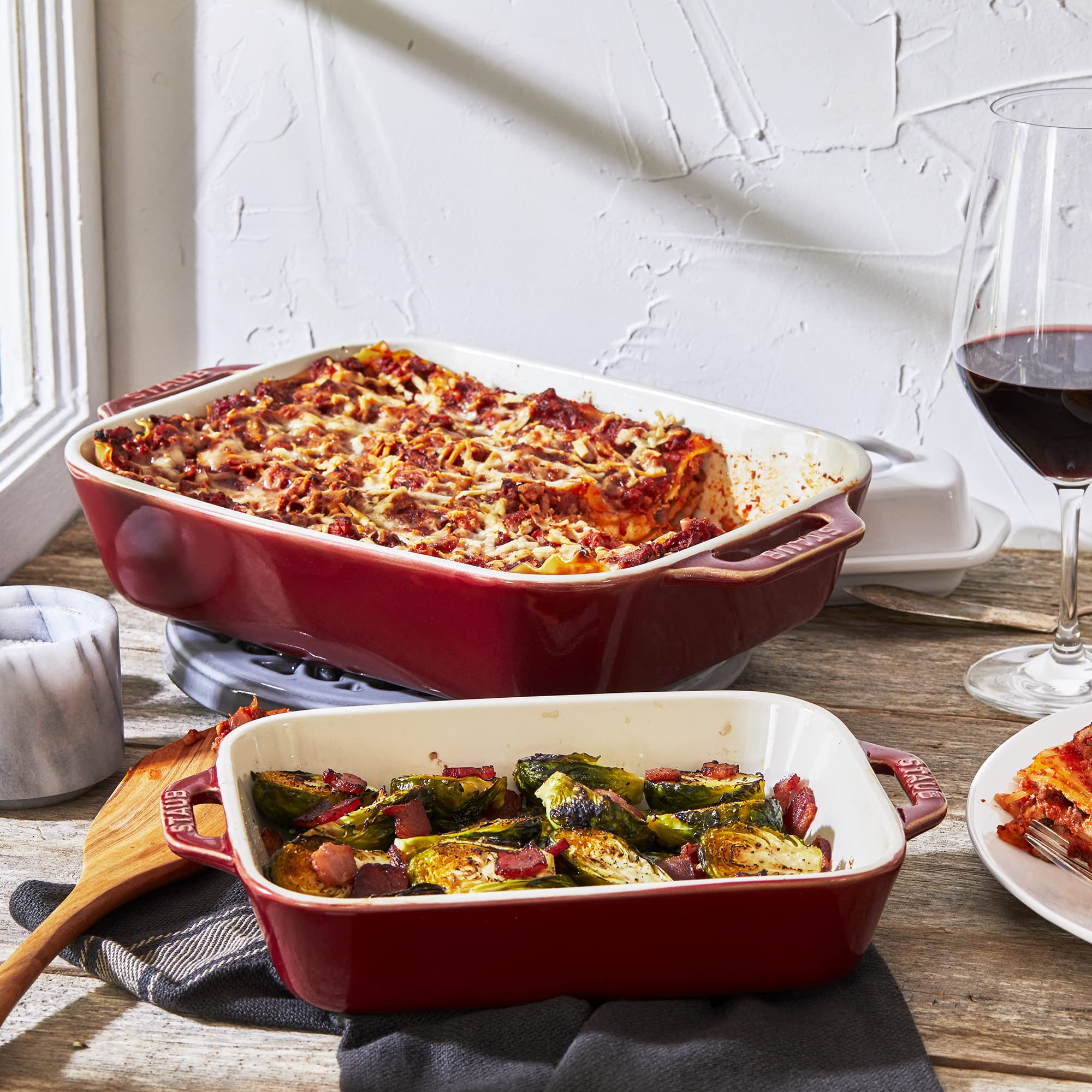 Staub Ceramics Rectangular Baking Dish Set, 2 Pc, Red