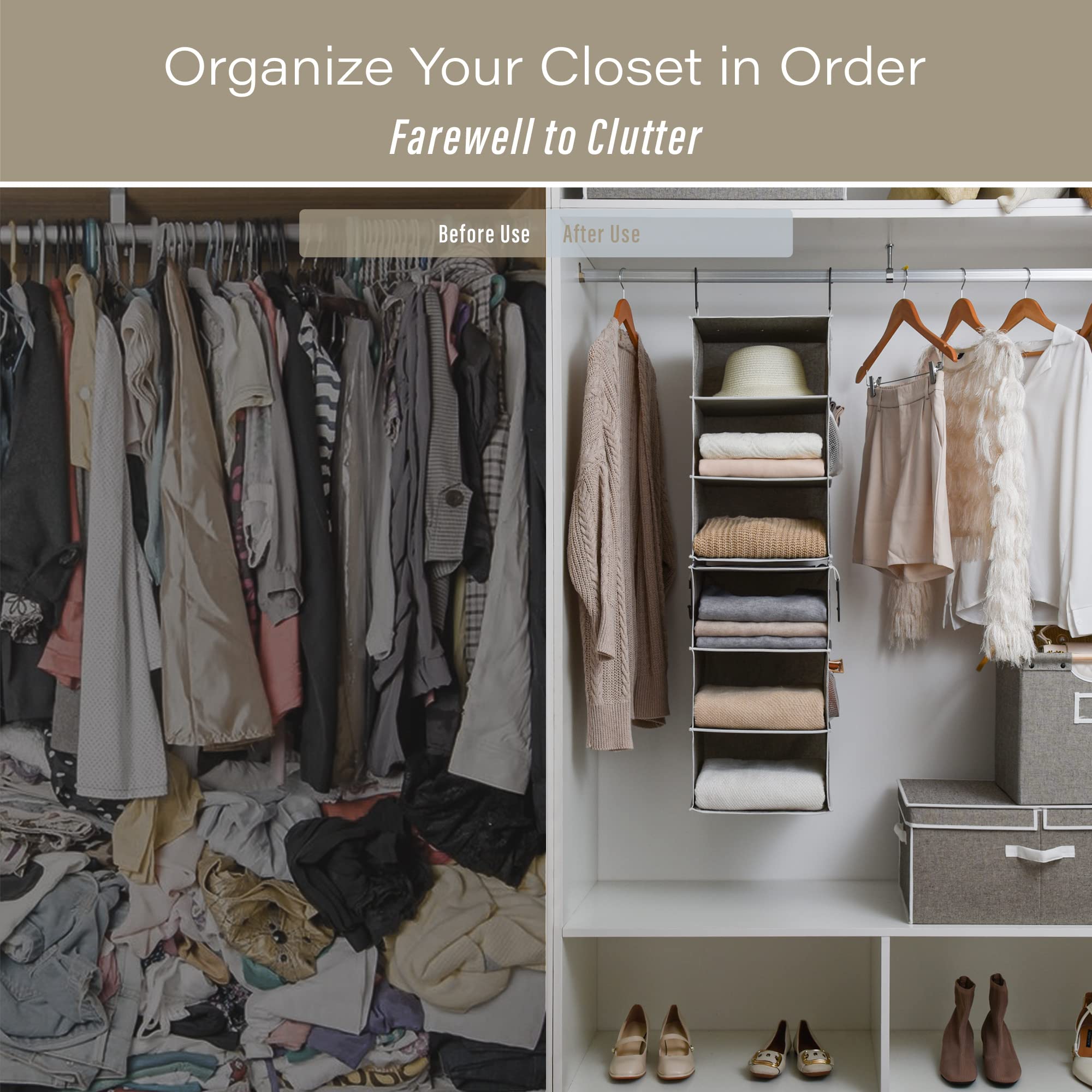 StorageWorks 6-Shelf Hanging Closet Organizers  Two 3-Shelf Separable Closet Hanging Shelves  Canvas  Gray  12 '' D x 12 '' W x 48 ? ''H