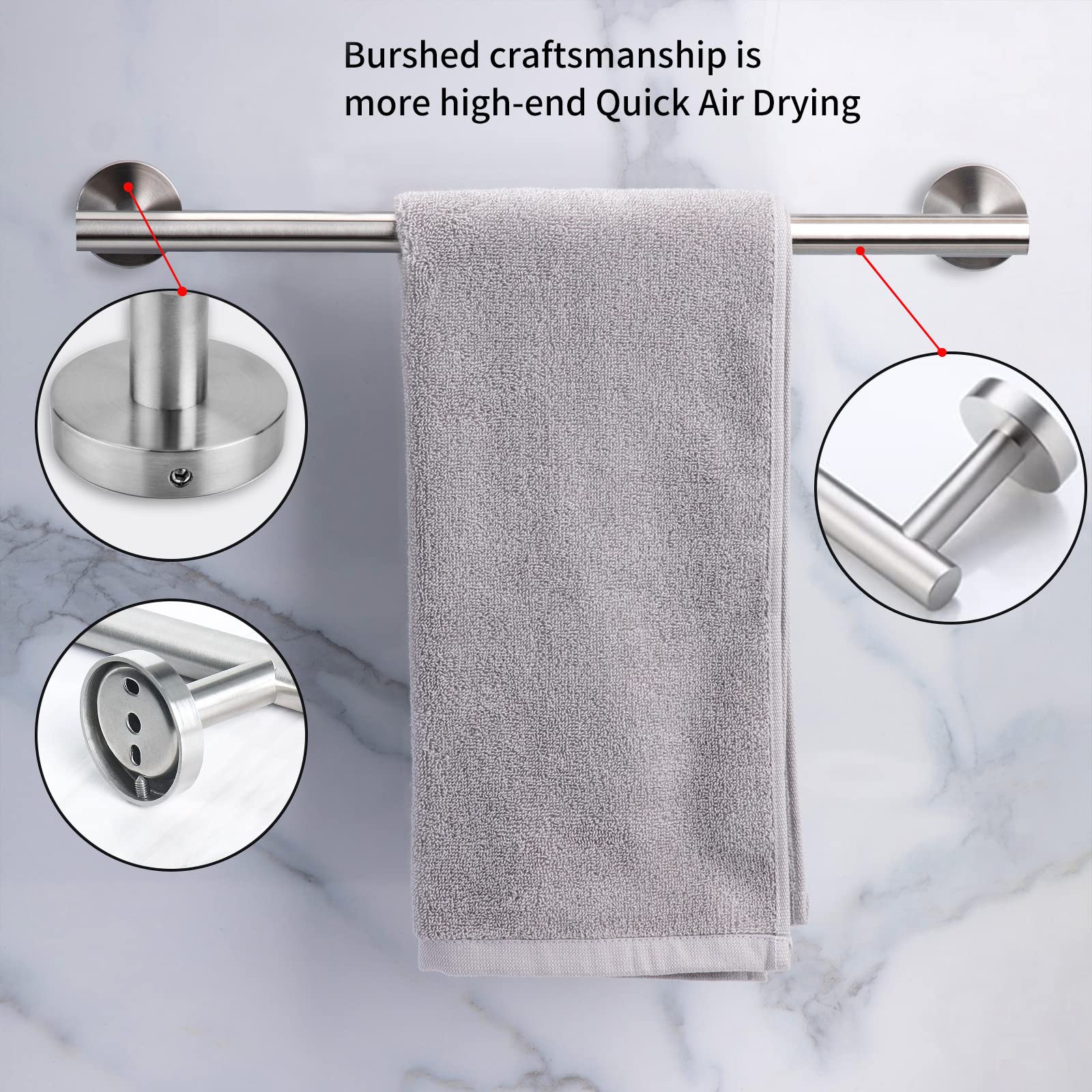 Cilee 10 Piece Brushed Nickel Bathroom Accessories Set  16 inch Brushed Nickel Bathroon Hardware Set Towel Bar Ring Toilet Paper Holder Robe Towel Hook SUS304 Stainless Steel