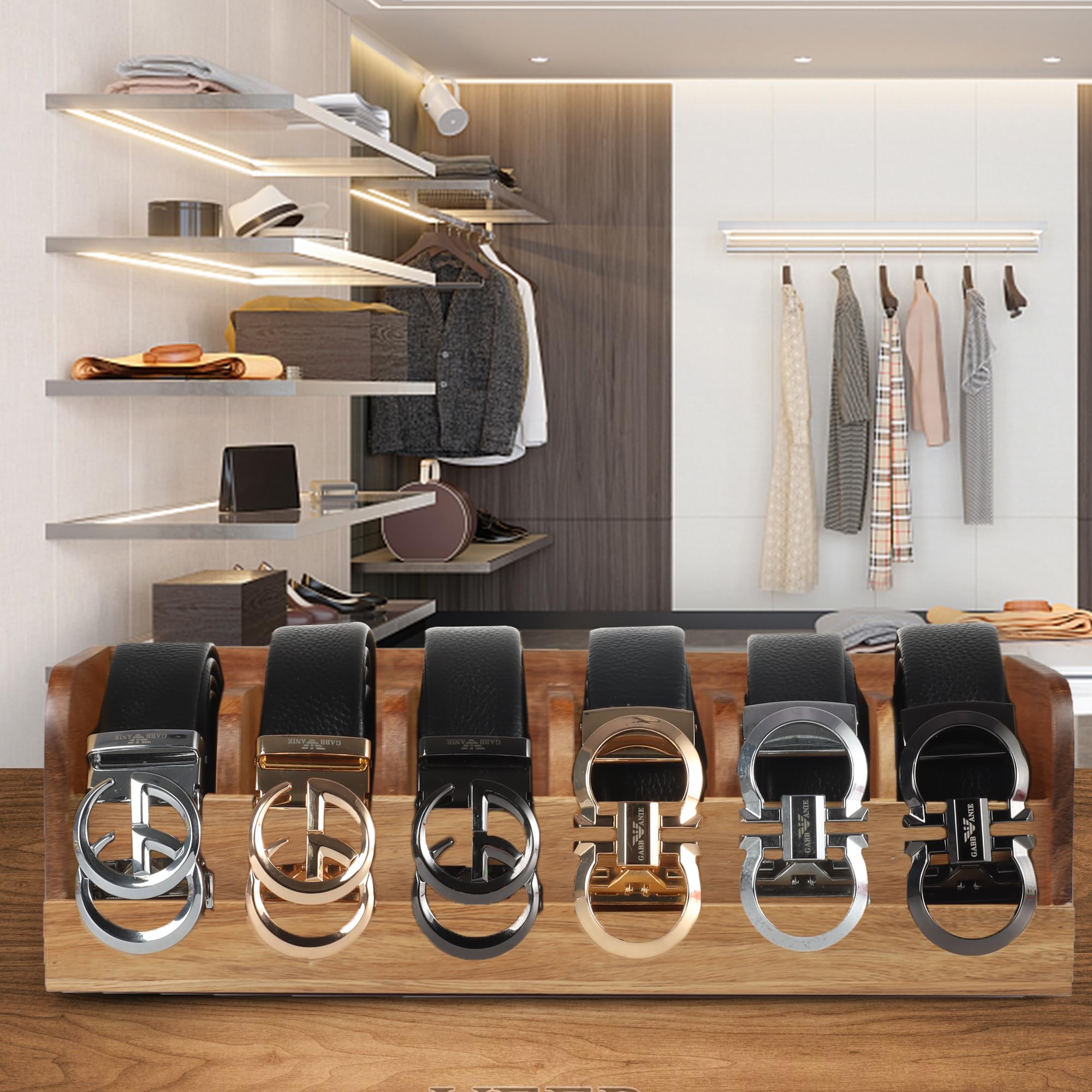 Minboo Acacia Wood Belt Organizer Box,6 Grids Belt Rack For Closet And Drawer, Belt Storage Organizer And Displayer For Men Wome