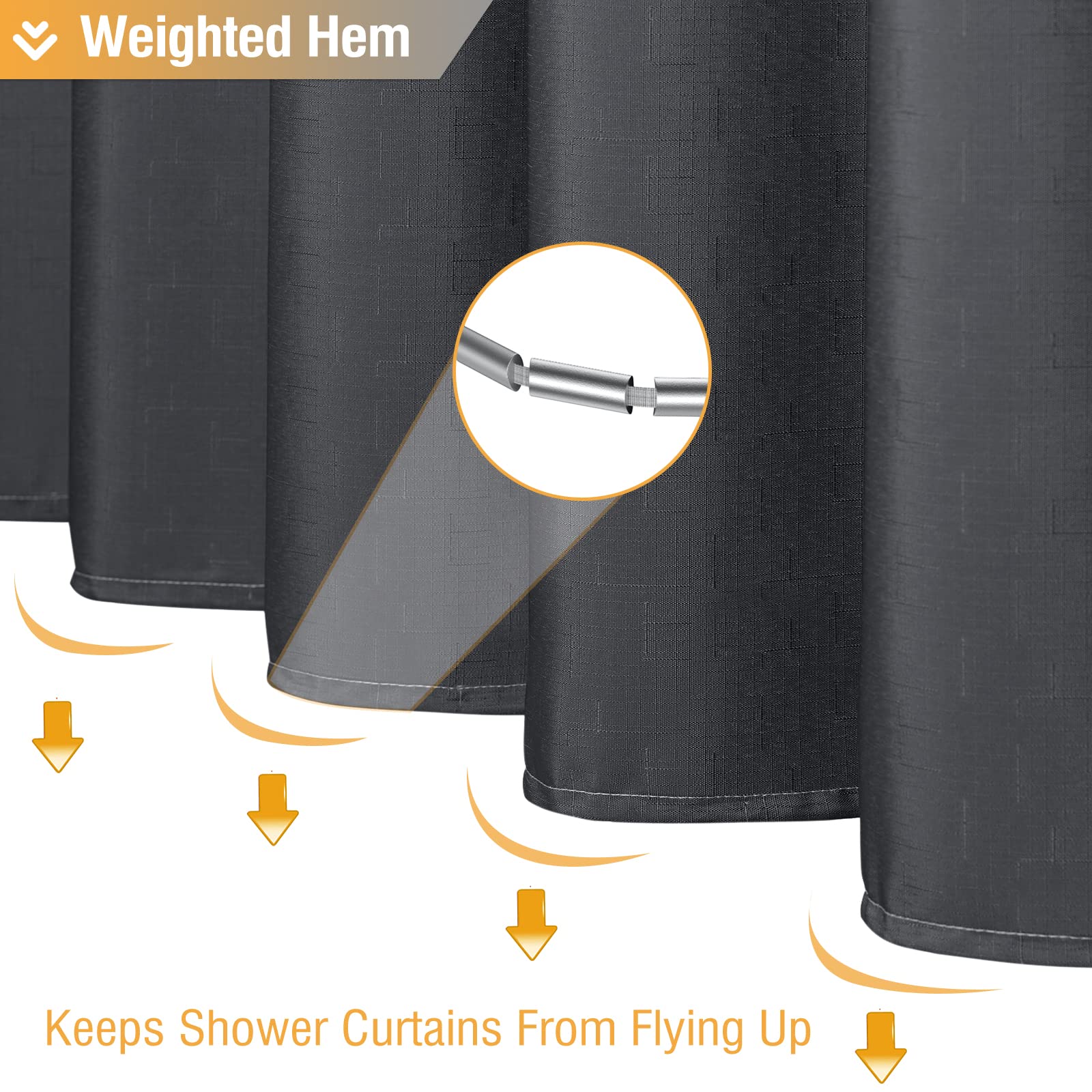 BTTN Stall Fabric Shower Curtain - 60 x 72 Inch Ombre Linen Textured Weighted Shower Curtain Set with 10 Metal Hooks  Narrow Modern Water-Repellent Thick Cloth Shower Curtains for Bathroom - Grey/Gray
