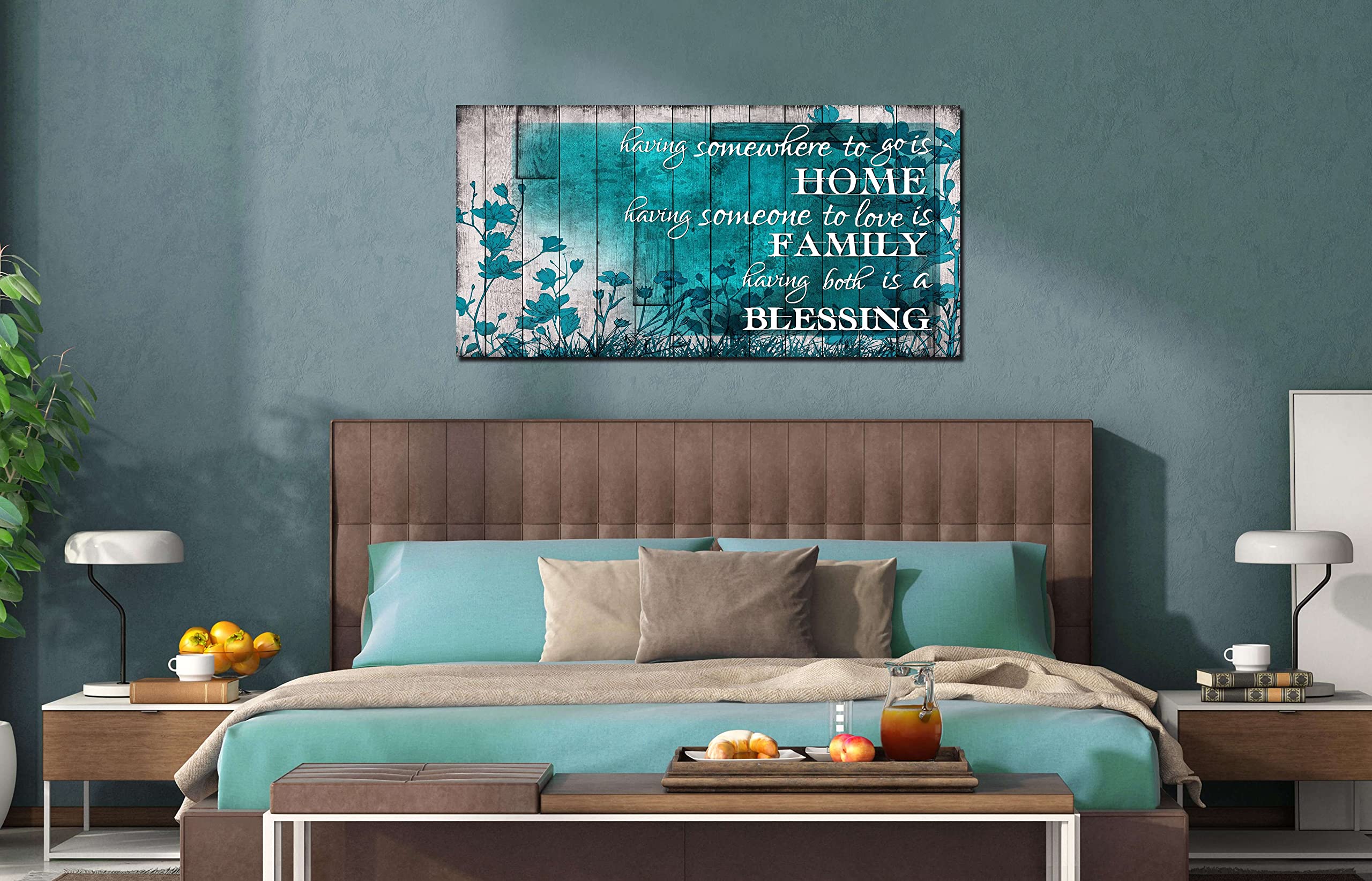 Laotoart Large Inspirational Wall-Art For Living Room - Teal Flower Home Office Decor - Big Motivational Canvas Wall Decor For B
