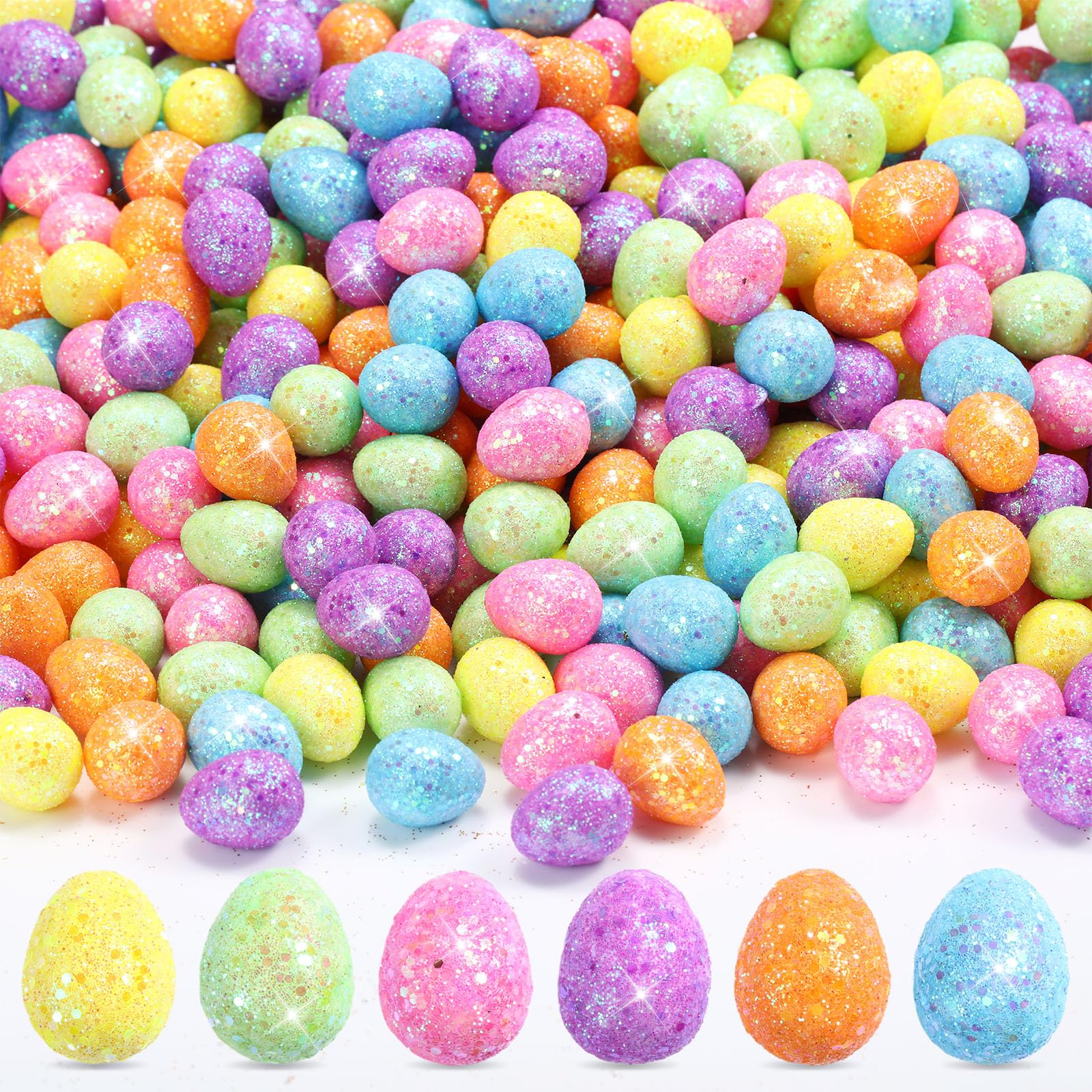 Fiada 450 Pieces Easter Eggs Decorative Mini Foam Glitter Eggs Easter Vase Filler Sequin Ornaments for Crafts DIY Home Garden De