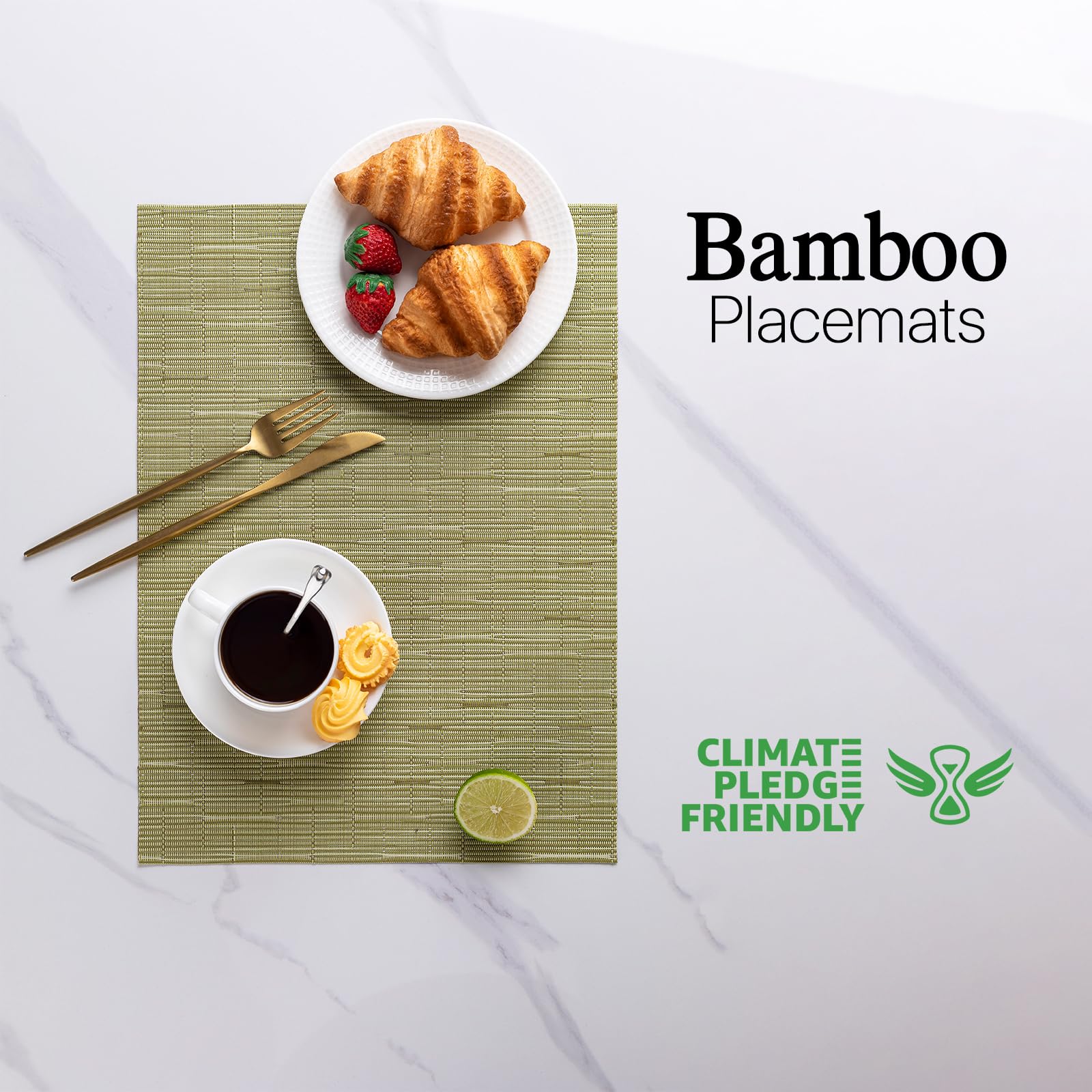 Lexmore Pvc Woven Placemats 6 Pcs Wipeable Indoor/Outdoor Table Mats Washable Vinyl Place Mats For Dining Table, Set Of 6-Pea Gr