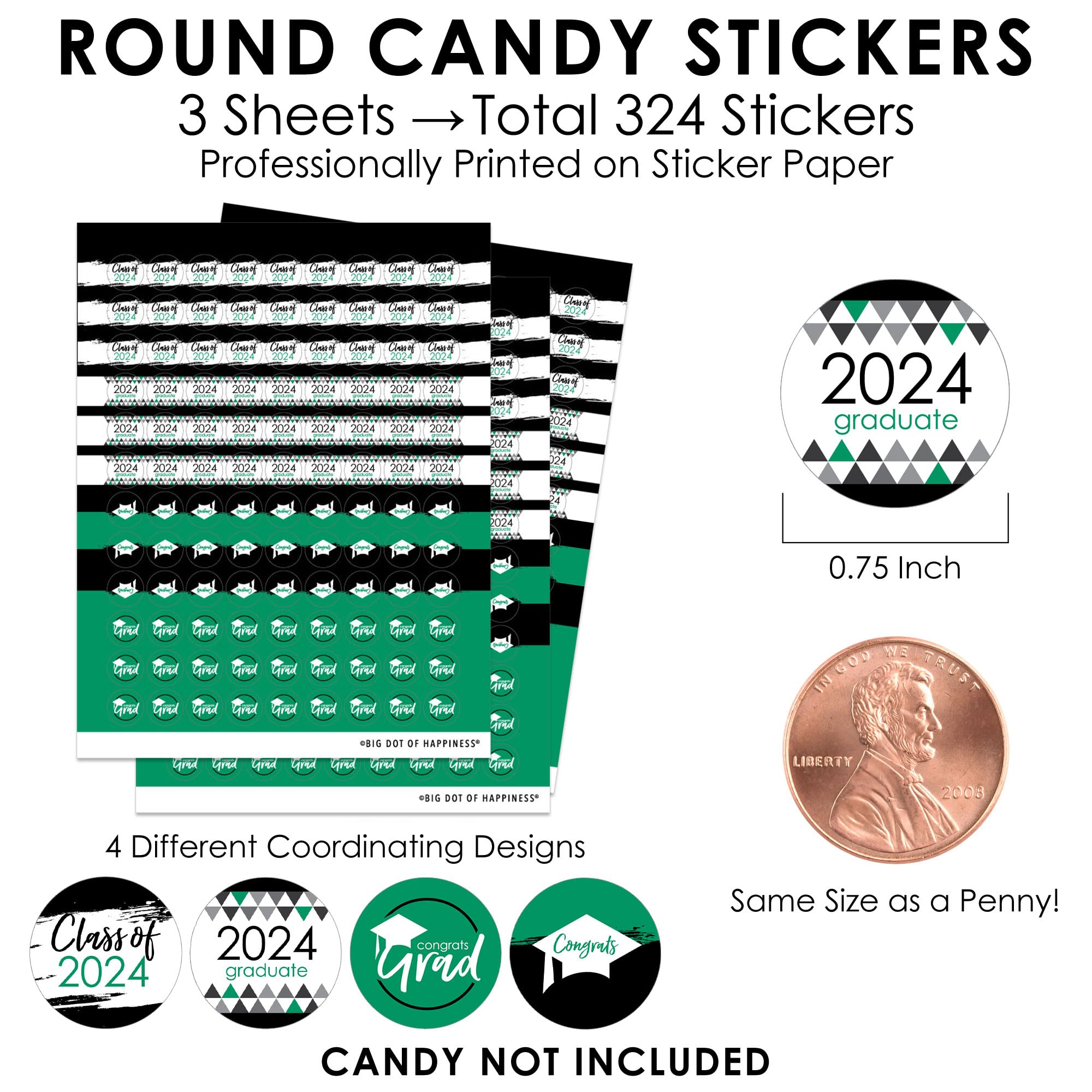 Big Dot Of Happiness Green Grad - Best Is Yet To Come - 2024 Green Graduation Party Small Round Candy Stickers - Party Favor Lab