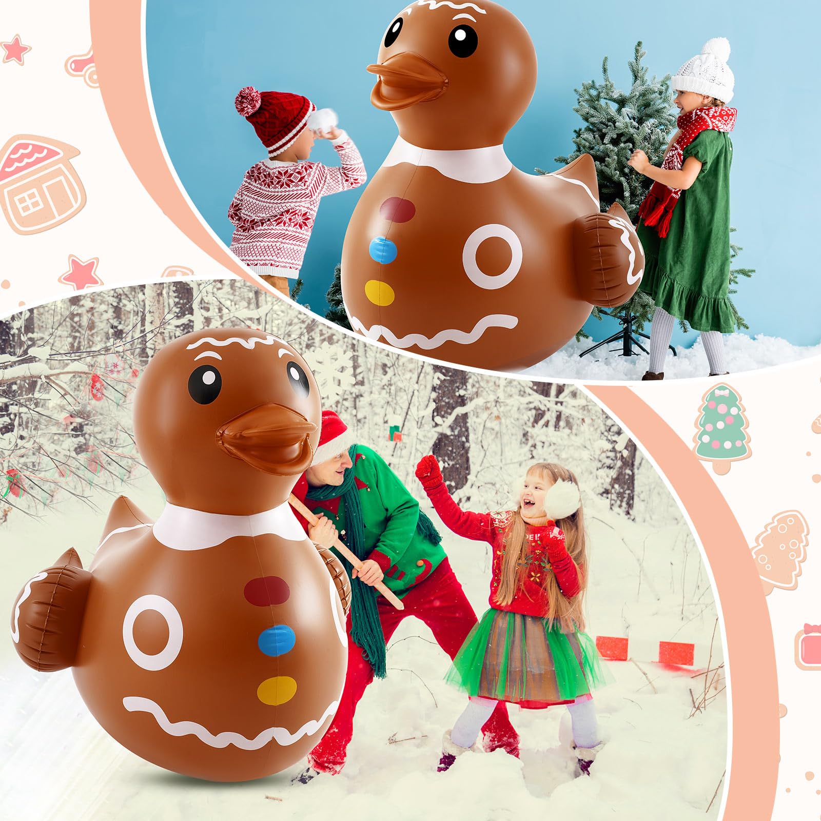 Hungdao 1 Pcs 4 Feet PVC Christmas Giant Inflatable Gingerbread Duck Huge Rubber Large Blow up Duck Christmas Pool Floats for Xm