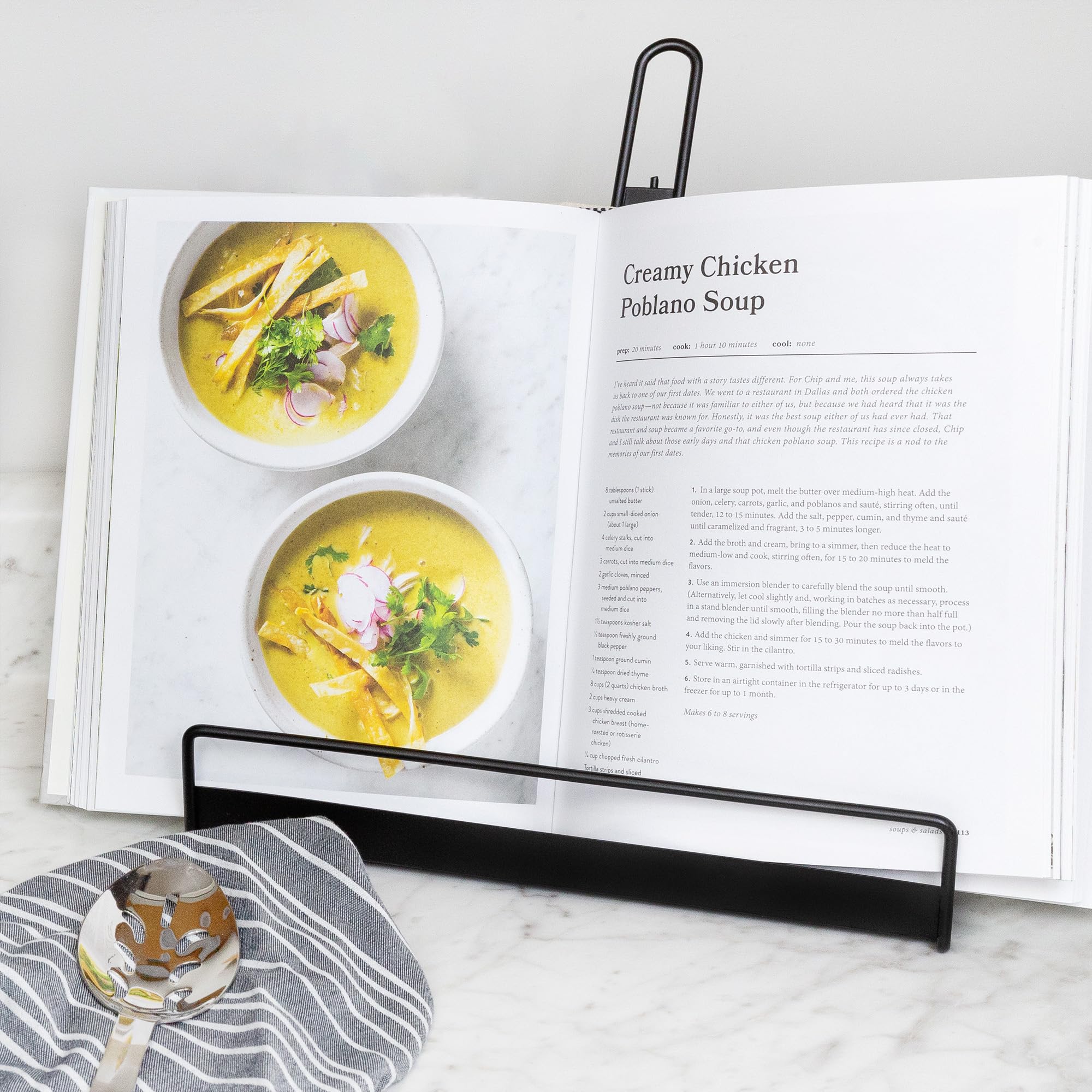 Auldhome Rustic Black Metal Cookbook Stand; Vintage Recipe Holder For Cooking And Baking