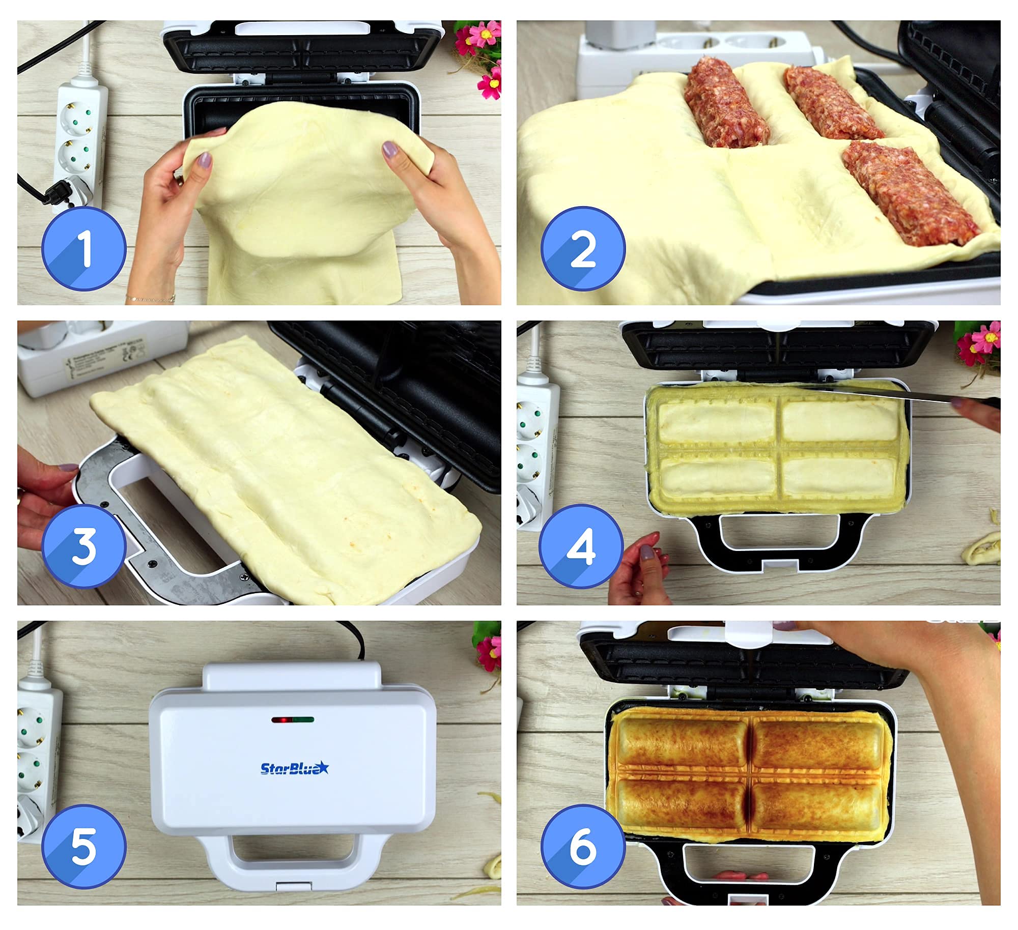 Sausage Roll Maker By Starblue With Free Recipe Ebook - Make 4 Quick And Delicious Breakfast Sausage Rolls And Snacks In Minutes