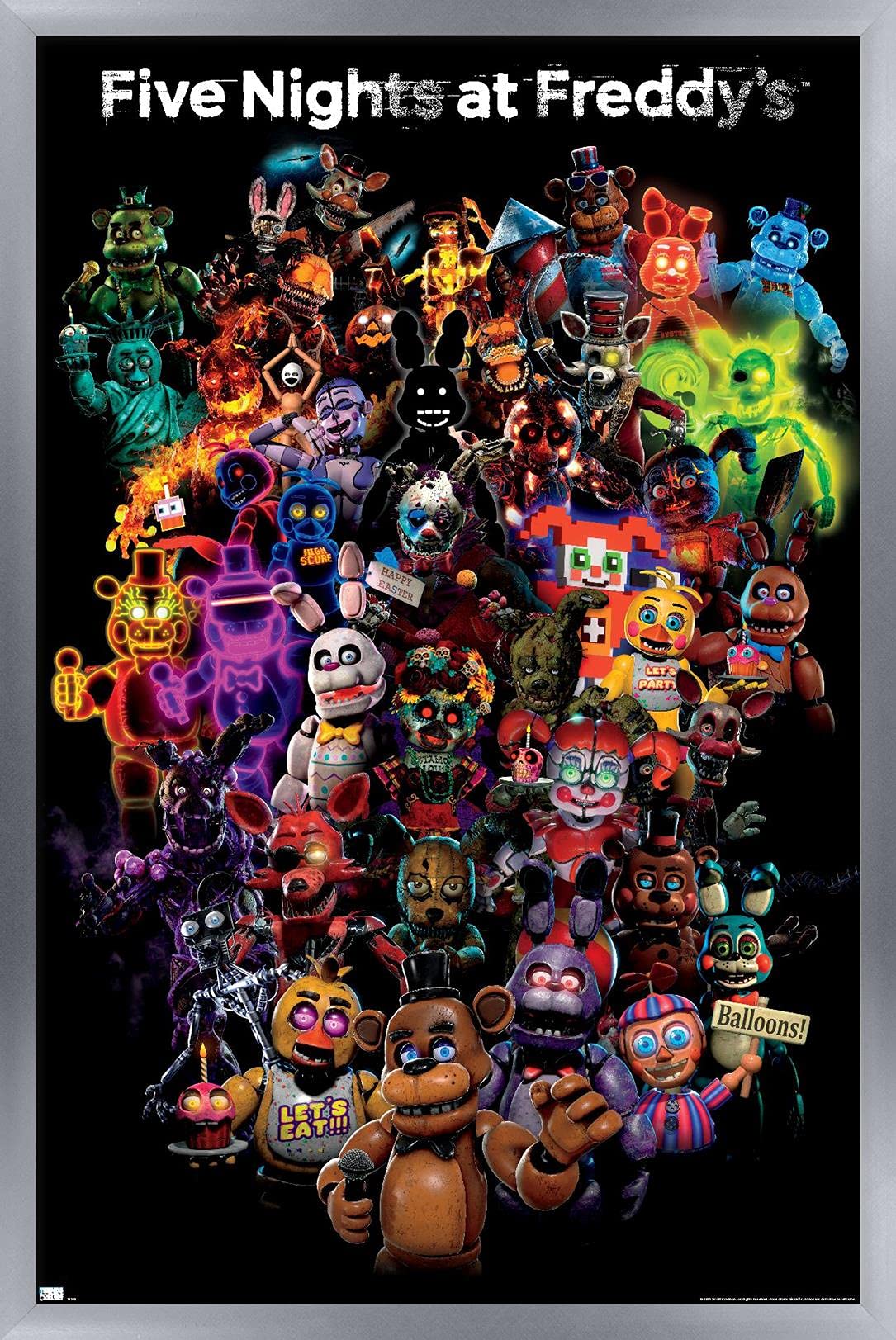 Trends International Five Nights At Freddy'S: Special Delivery - Collage Wall Poster, 14.72'' X 22.37'', Silver Framed Version