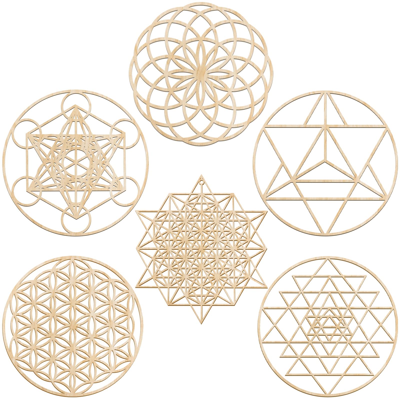 Taiyin 6 Pcs 12 Inch Wooden Sacred Geometry Wall Art Set, Zen Geometric Wall Decor for Home Meditation Room, Inspired Hanging Ar