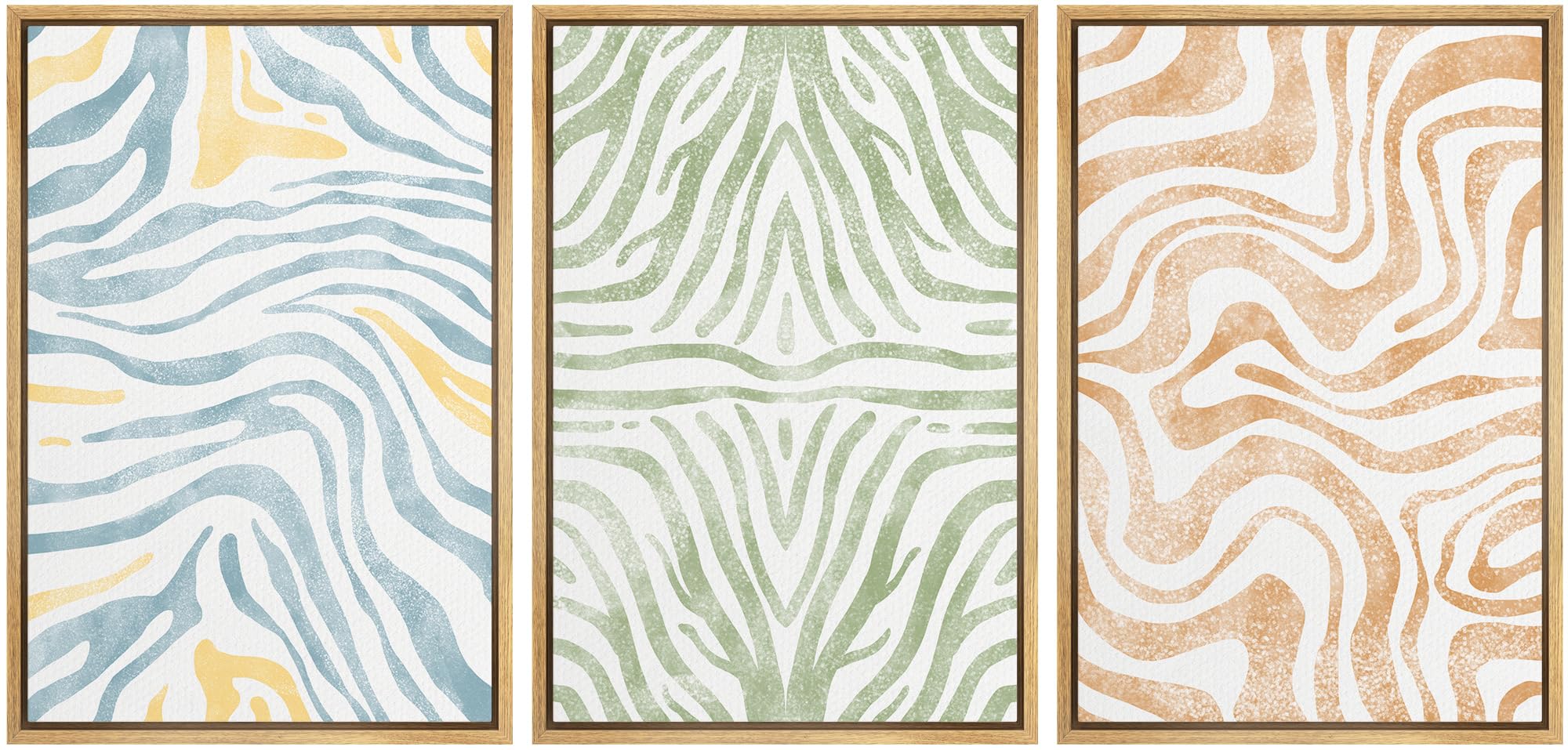 Signford Framed Wall Art Print Set Blue, Green, Brown Stripes Illustrations Modern Decorative Multicolor Relax/Calm Chic For Liv