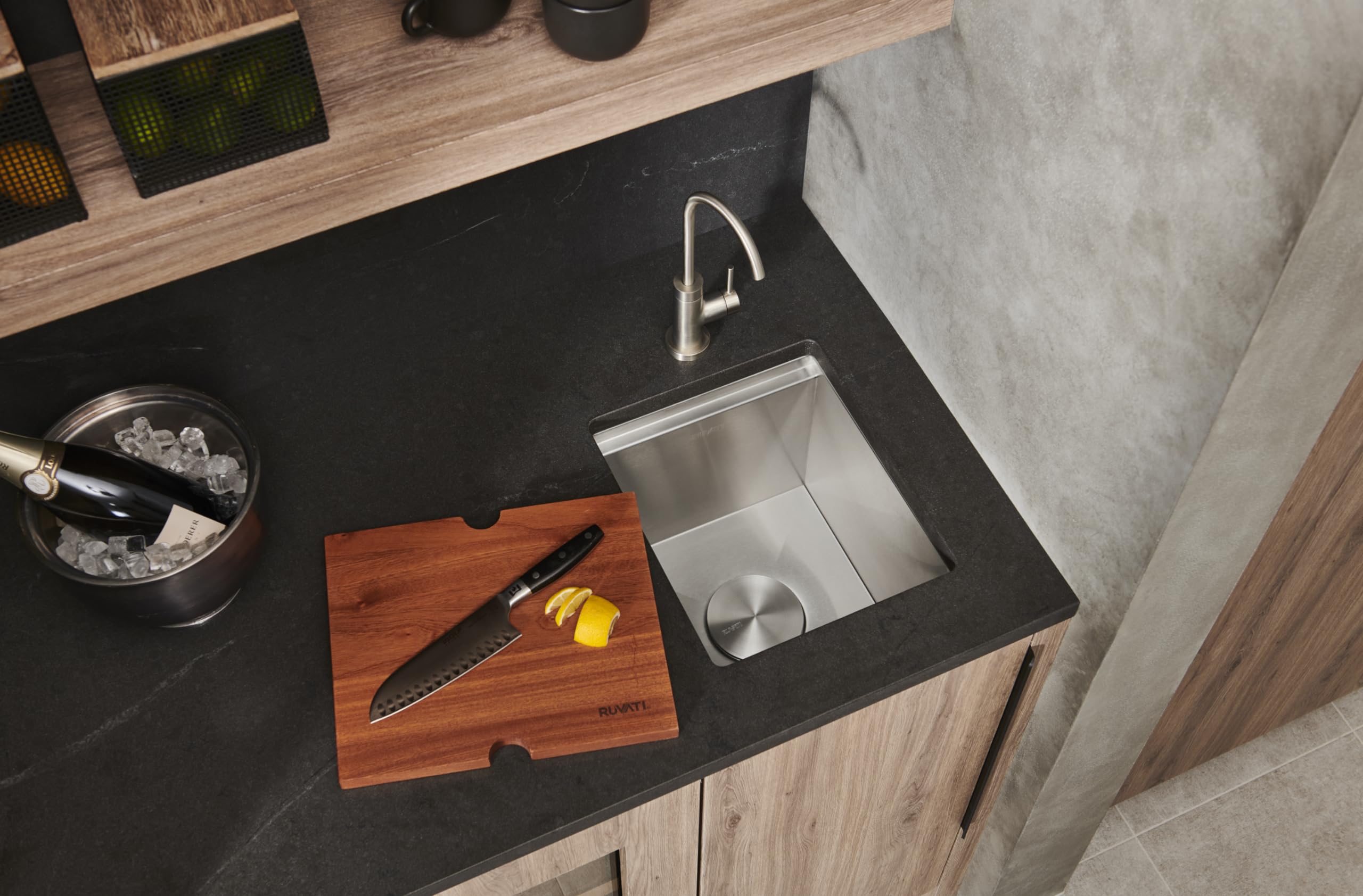 Ruvati 13 inch Workstation Bar Prep Sink with Cover Undermount 16 Gauge Stainless Steel Single Bowl - RVH8316