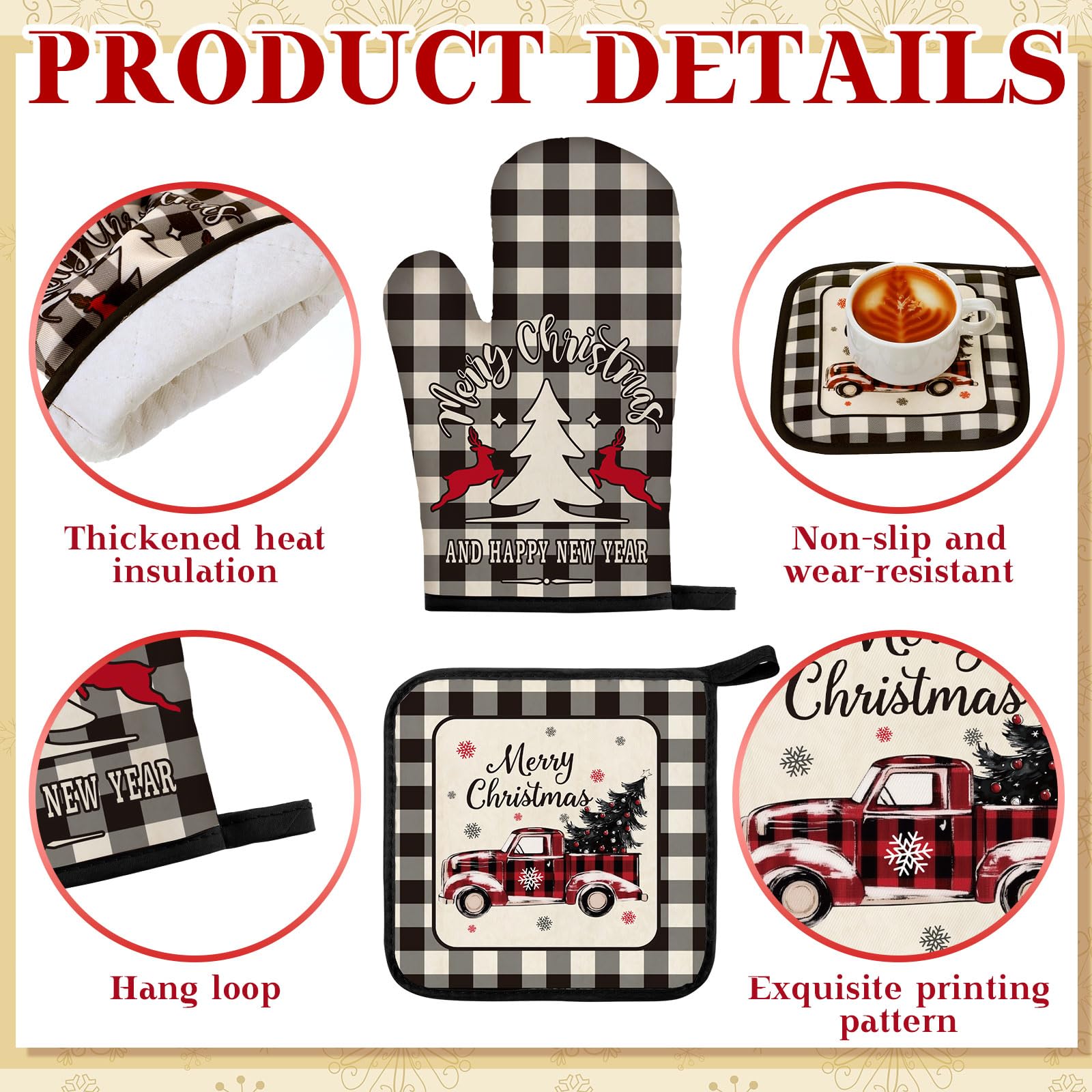 Fourluoo 10 Pcs Christmas Tree Farmhouse Kitchen Decor Set Dish Towels Kitchen Rugs Oven Mitts and Pot Holders Set for Cooking B