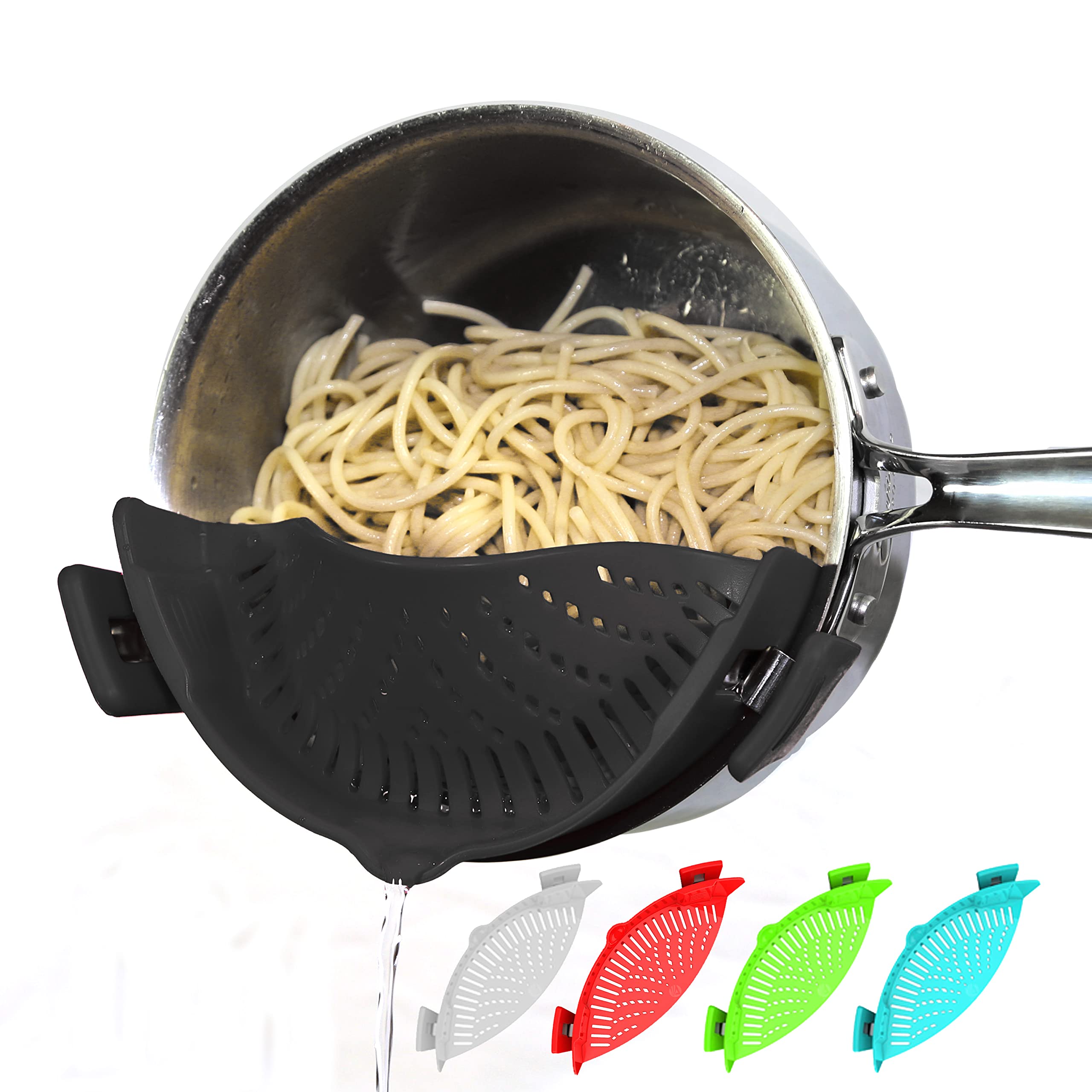 Clip On Pasta Strainer Silicone - Universal Fit For All Pots And Bowls | Snap On Drainer For Pasta, Meat, Vegetables, Fruit | Si