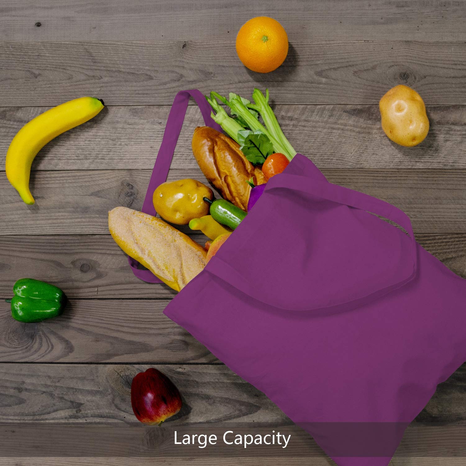 Topdesign 24-Pack Economical 16''X15'' Purple Cotton Tote Bag, Lightweight Medium Reusable Grocery Shopping Cloth Bags, Suitable