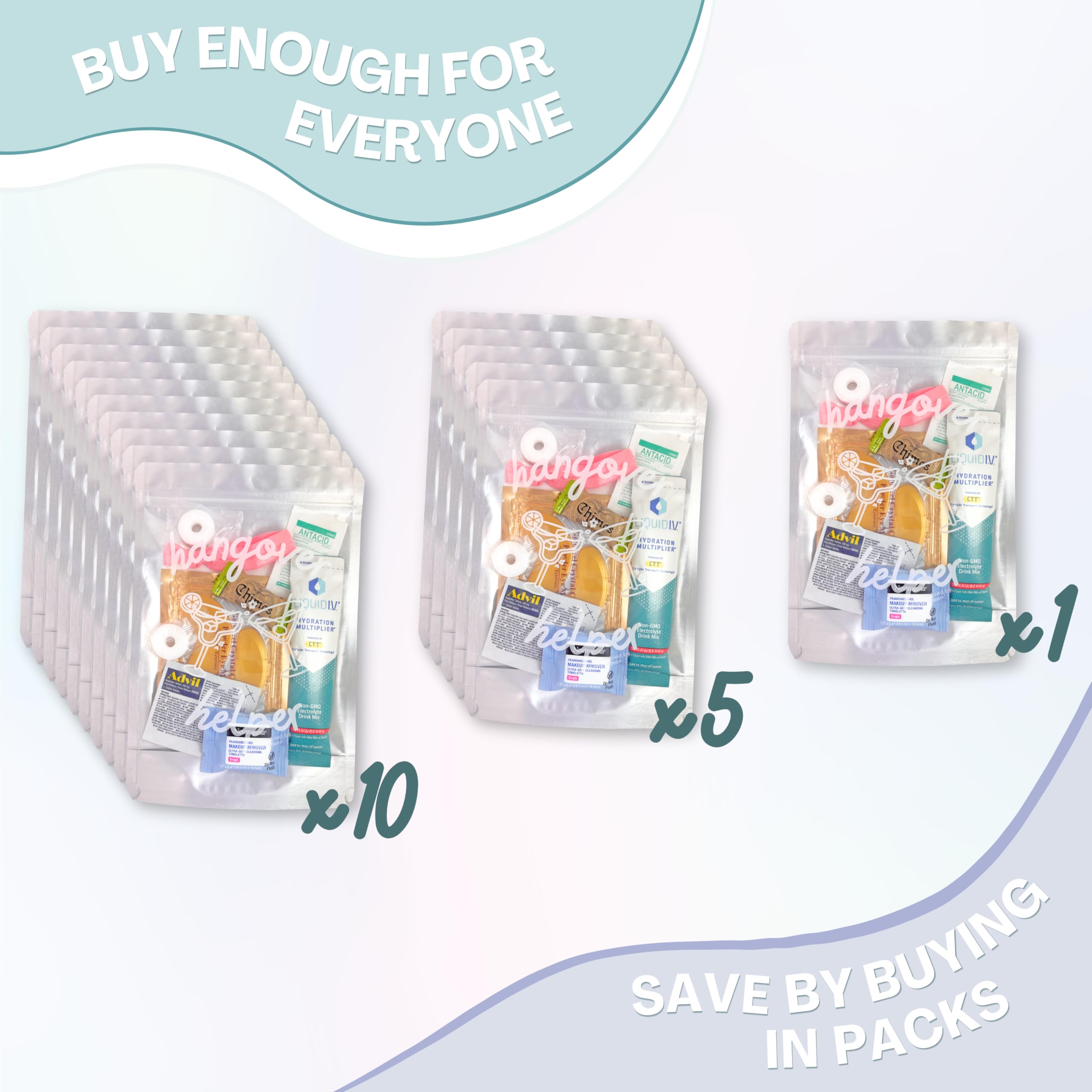 Hangover Kit (5 Pack) Pre Filled Party Favors, Goodie Bags, Gift For Bachelorette, Wedding, 21St Birthday, Girls Trip And All Ce