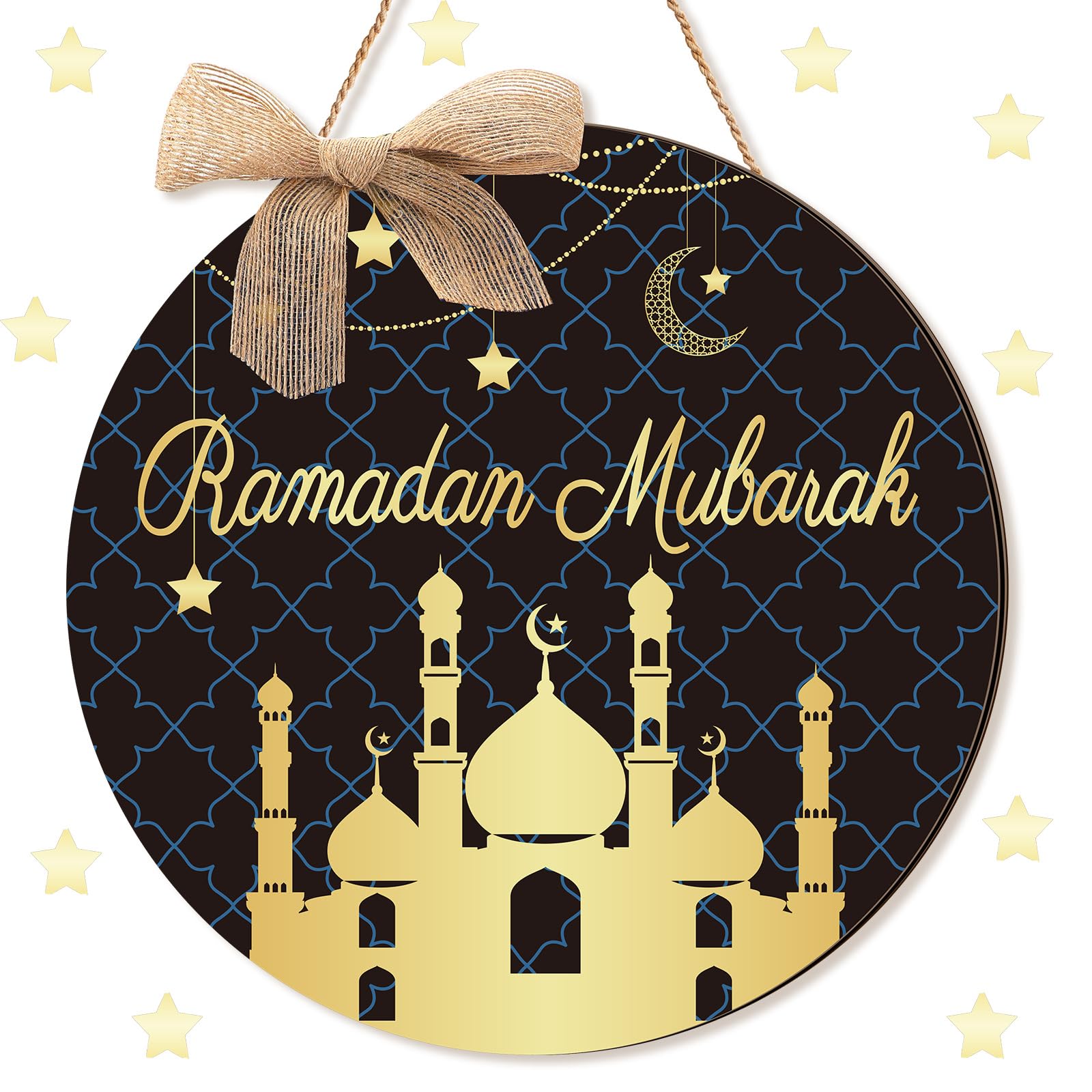 Shellwei Wooden Ramadan Door Sign - Ramadan Mubarak Decorative Signage, 30 x 30 cm/ 12 x 12 inches, Elegant Castle, Modern Style