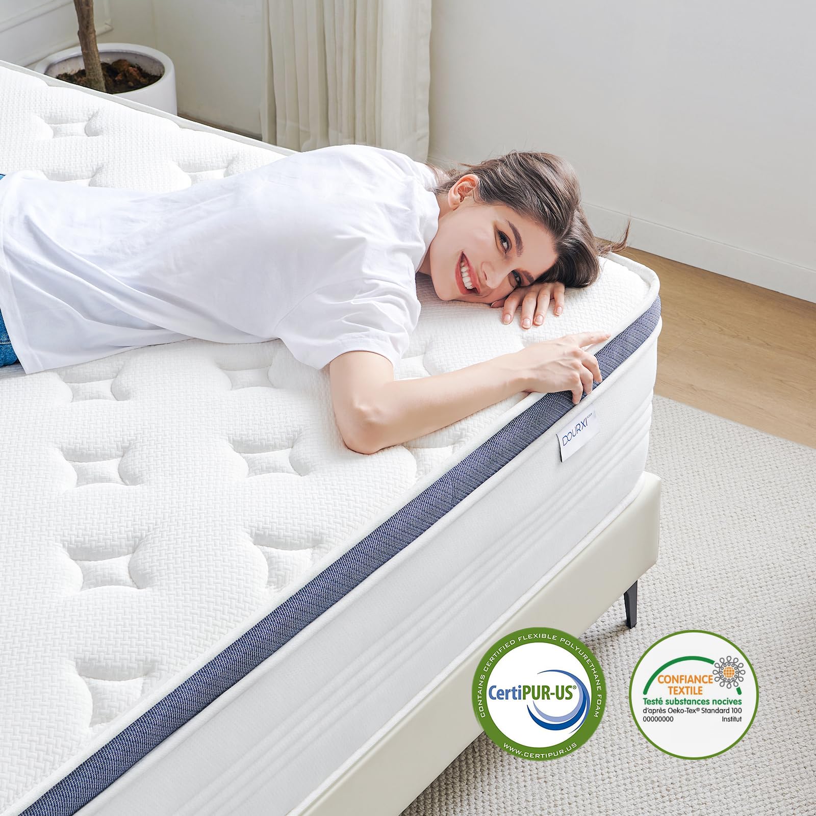 Dourxi Queen Mattress, 12 Inch Hybrid Mattress In A Box With Gel Memory Foam, Individually Pocketed Springs For Support And Pres