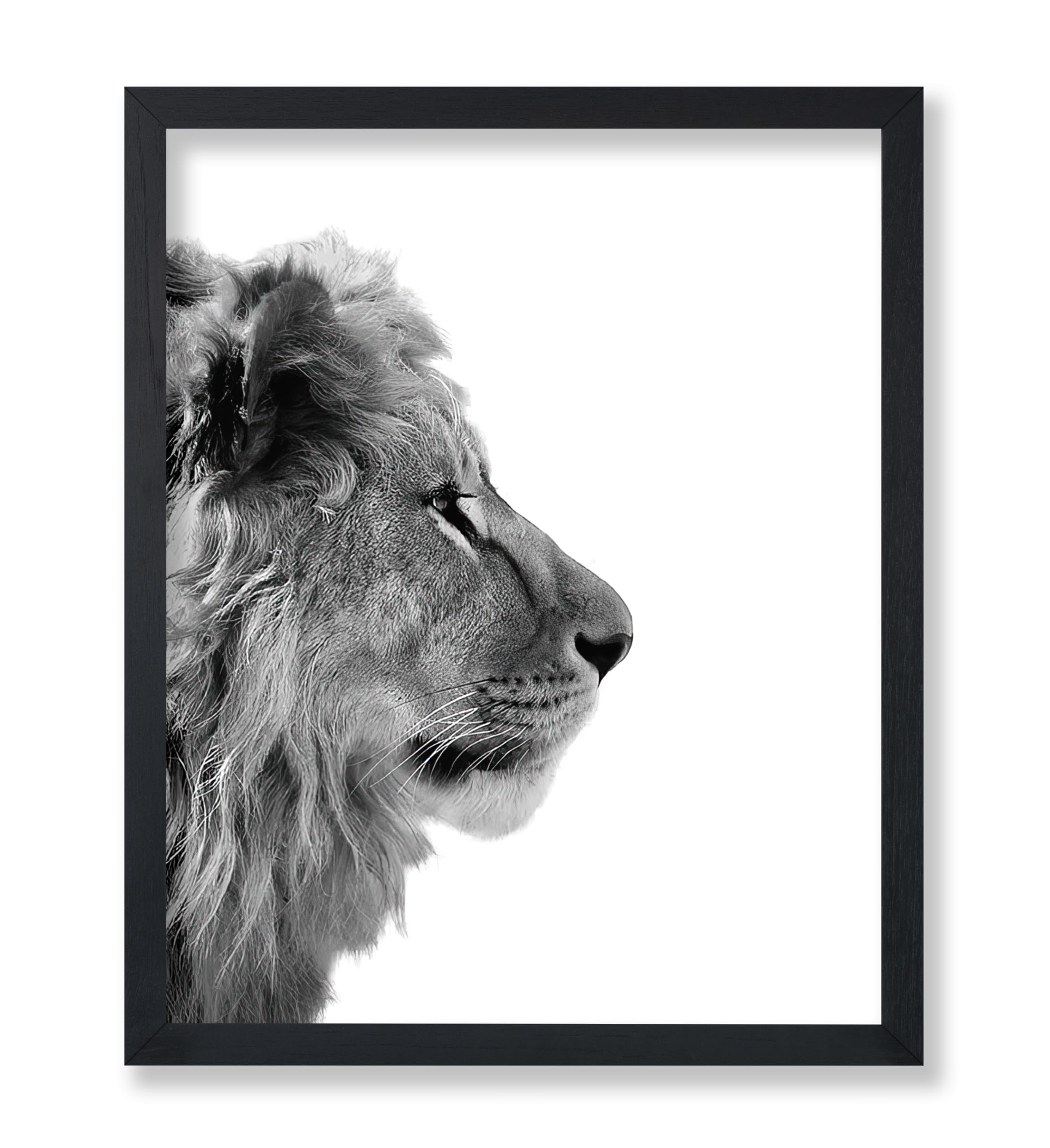 Poster Master Vintage Photograph Poster - Retro Animal Print - Lion From Side, Minimalist, Black & White, Simple - 11x14 UNFRAME