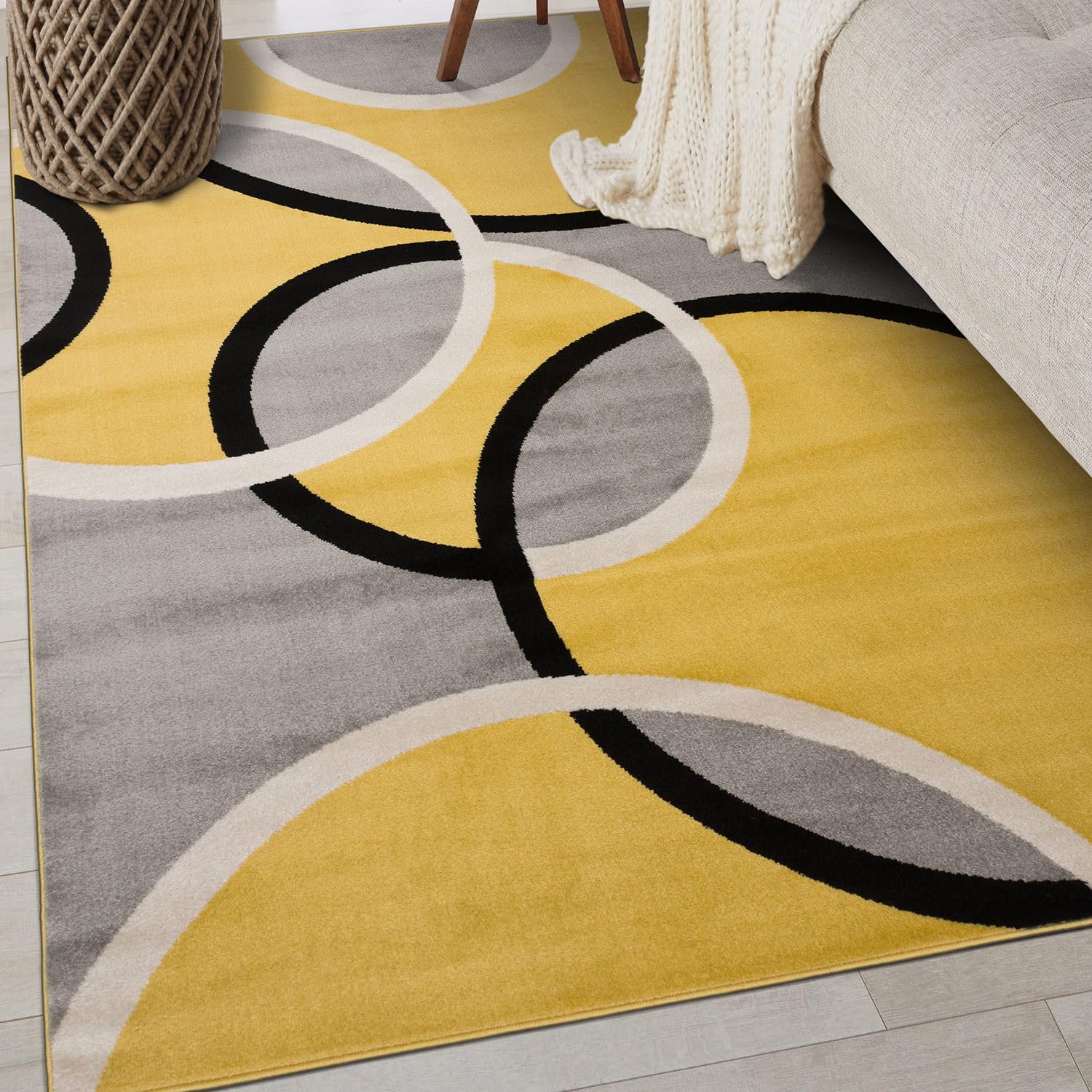 Rugshop Contemporary Abstract Circles Easy Maintenance for Home Office,Living Room,Bedroom,Kitchen Soft Area Rug 33 x 5 Yellow