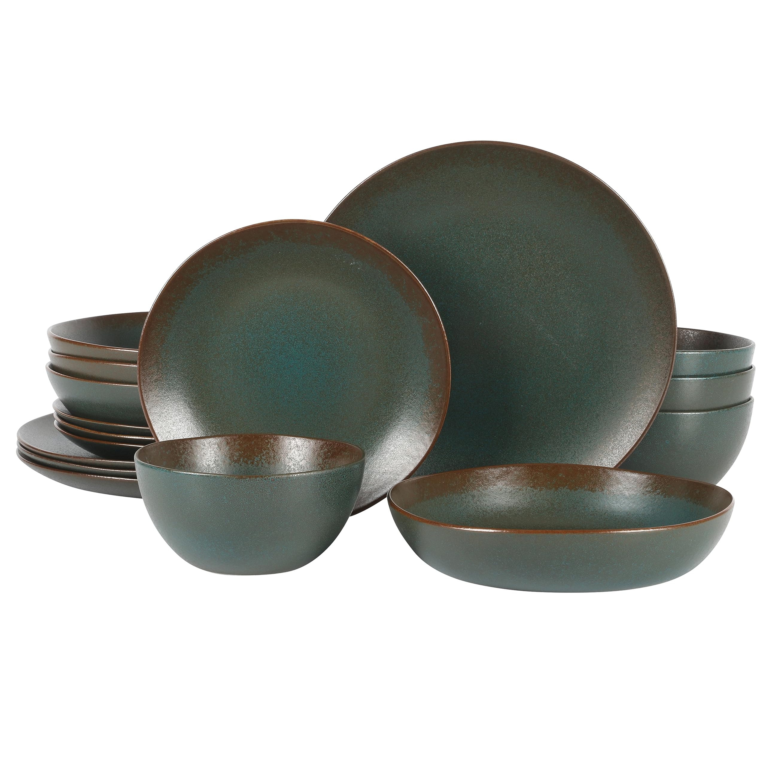 Bloomhouse - Oprahs Favorite Things - Palermo Sun Double Bowl Stoneware Reactive Glaze Plates and Bowls Dinnerware Set - Agave 
