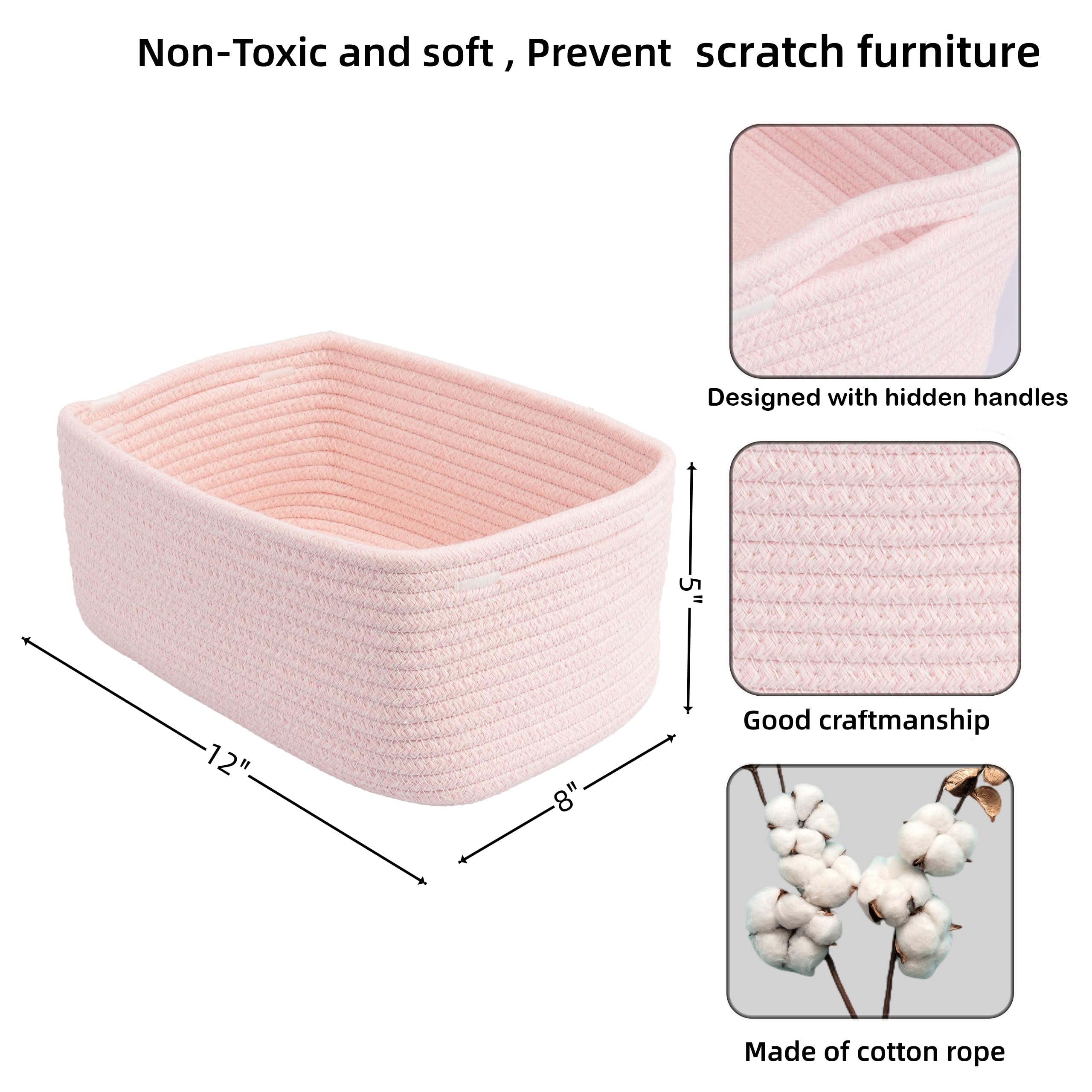 XUANGUO Small Woven Storage Baskets 12X8   X5 Decorative Rope Bins for Organizing Shelves, Closets, and Toys, Empty Gift Baskets
