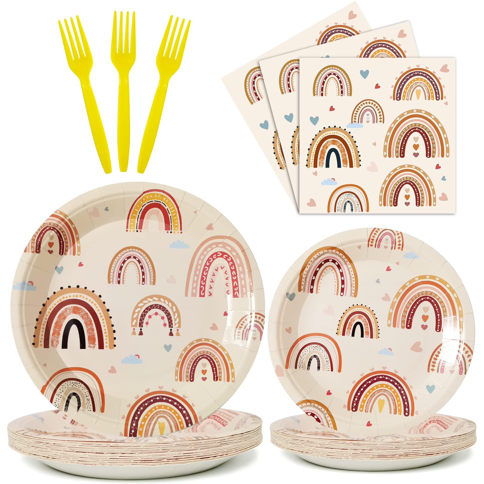Boho Rainbow Party Plates Napkins Decorations Serves 24, Boho Rainbow Party Supplies Tableware Set For Boho Rainbow 1St Birthday