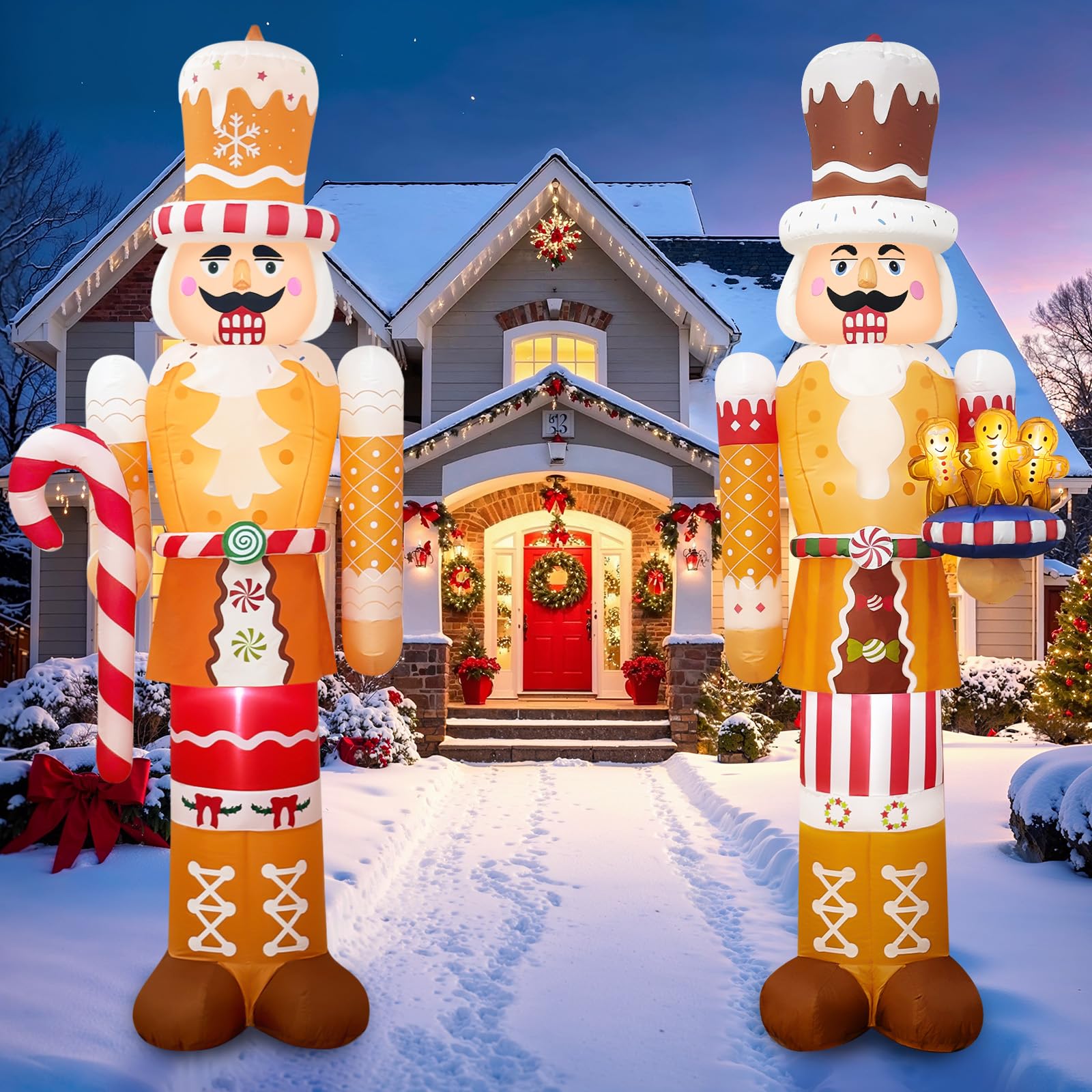 Fayavoo 2 Pcs 8 Ft Christmas Inflatables Outdoor Nutcracker Decorations, Inflatable Nutcracker Soldier with Built-in LED Lights 