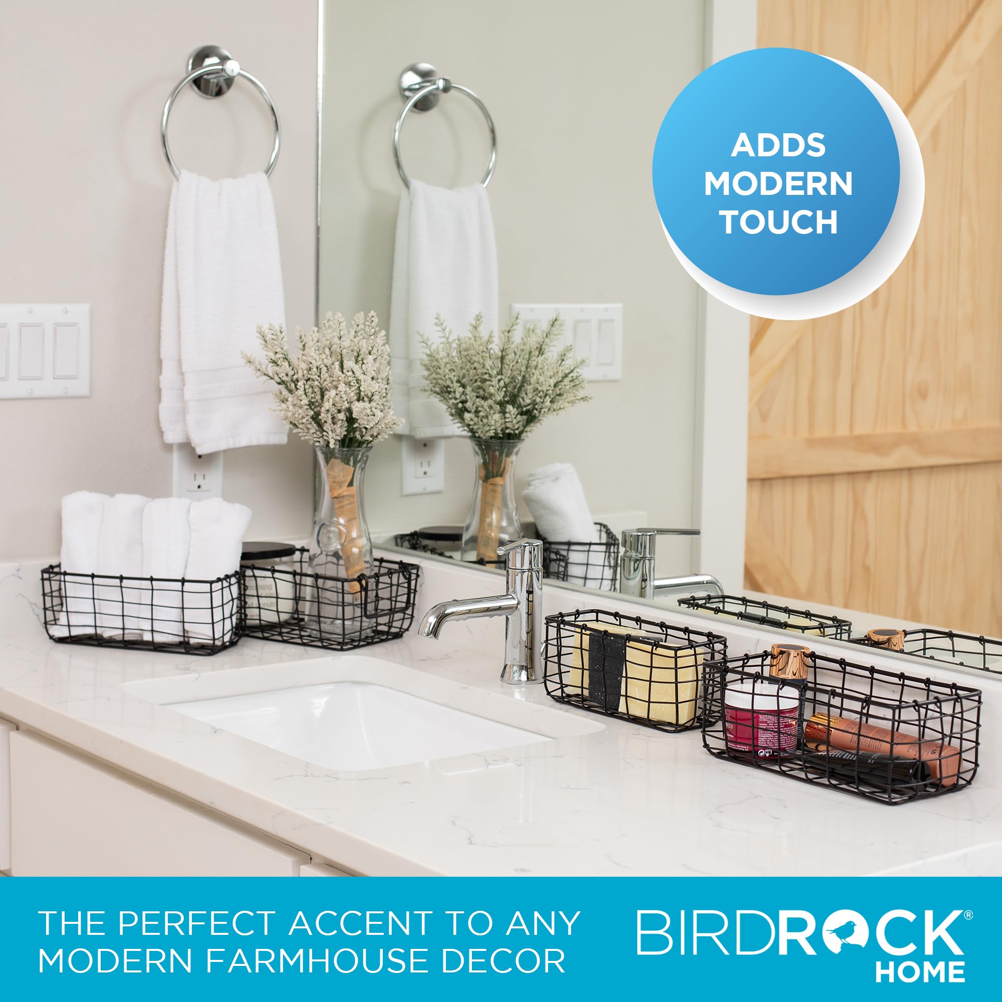Birdrock Home Wire Storage Basket Set - Iron Baskets For Organizing, Kitchen Pantry Shelves, Rectangle Bins For Bathroom, Closet
