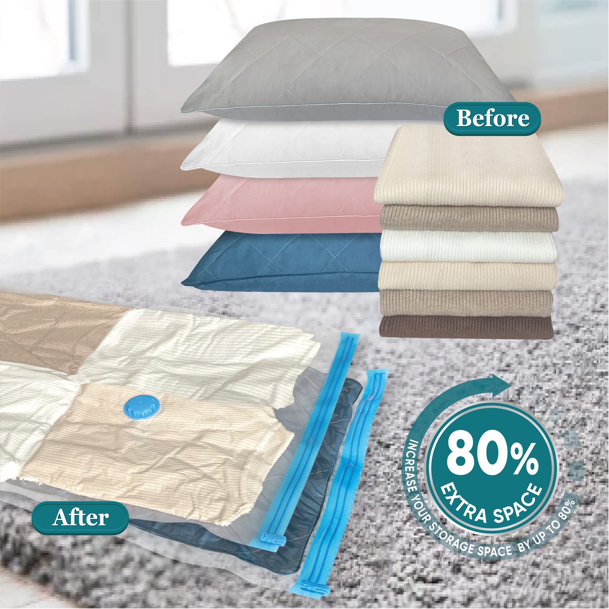 RoomiPro Space Saver Vacuum Storage Bags  8 Large Vacuum Sealer Bags with Pump  Storage Vacuum Sealed Bags for Clothing  Comforters  Blanket Storage  Bedding