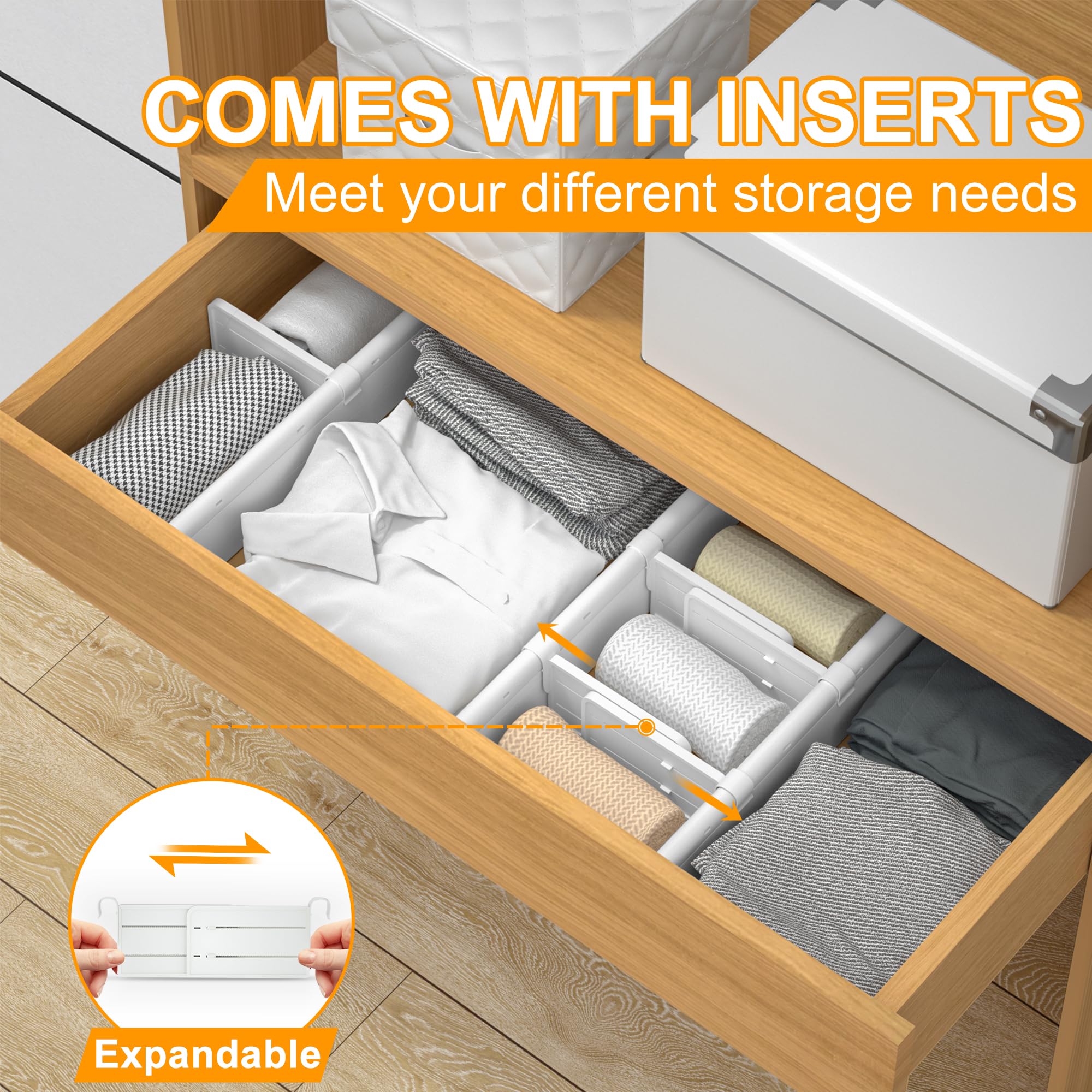 HiYZ Expandable Drawer Dividers with Inserts, Large Kitchen Utensils Drawer Divider, 2.36'' High Adjustable Drawer Organizers Se