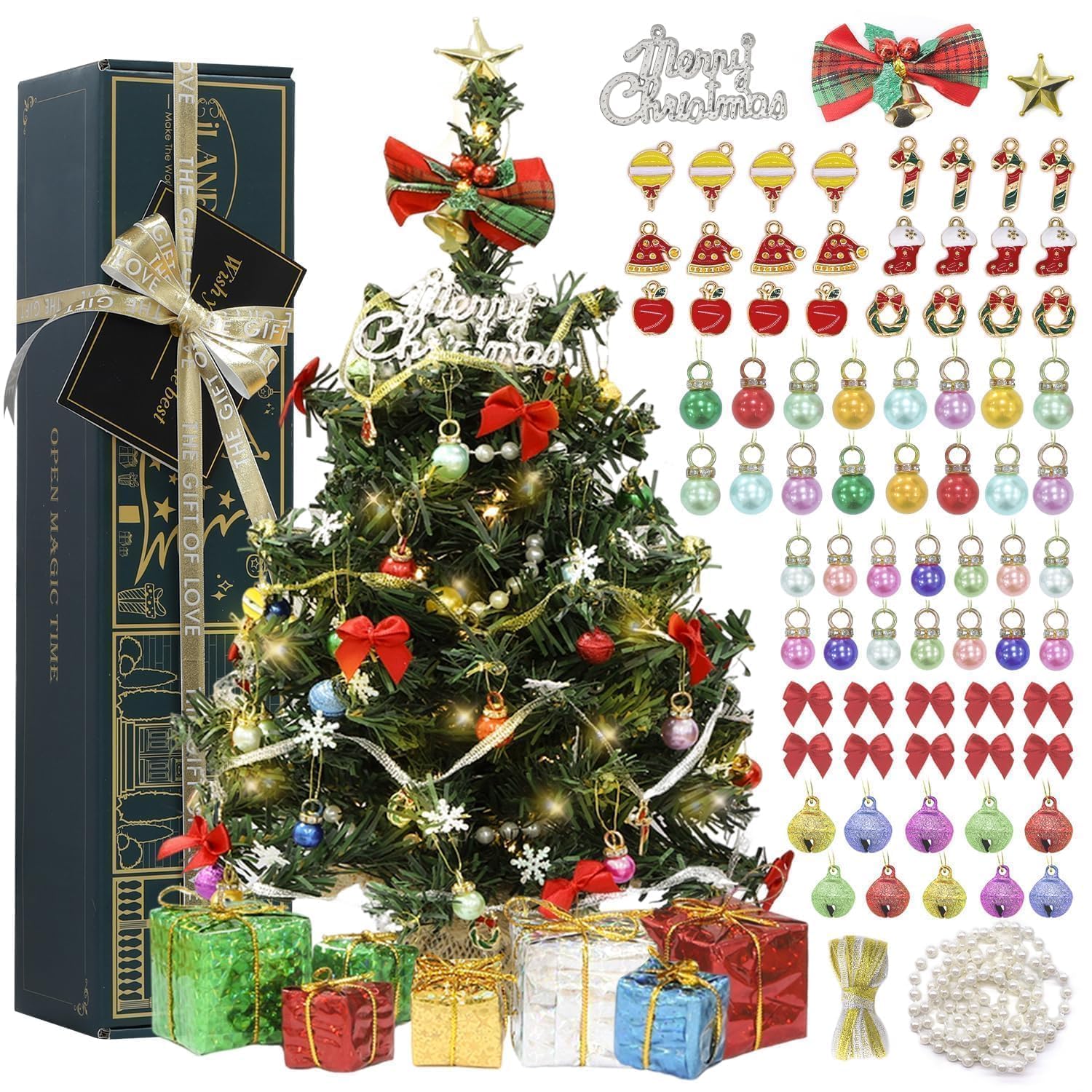 iLAND Mini Christmas Tree Tabletop Small Christmas Tree 12 inch Cute Xmas Table Decoration for Office Desk Shelf Dorm Party Tiny