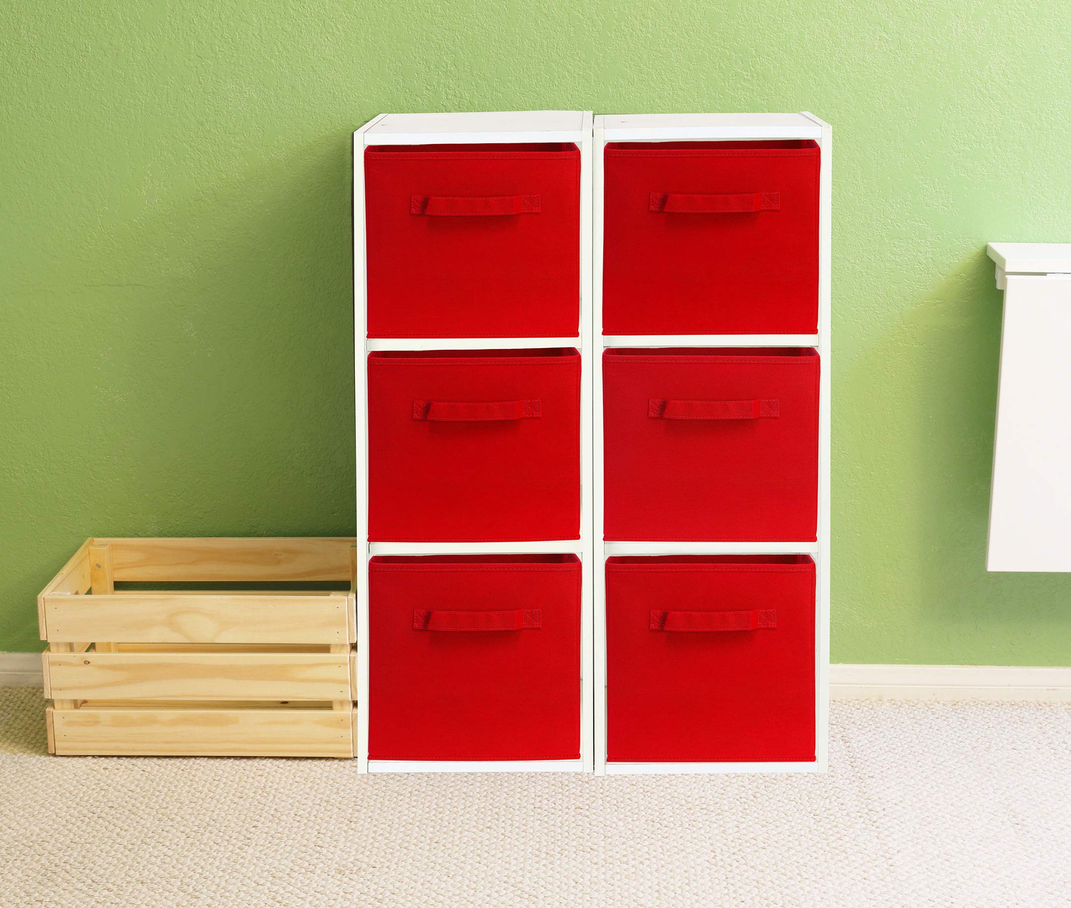 Simple Houseware Foldable Cube Storage Bin, Red - 6 Pack