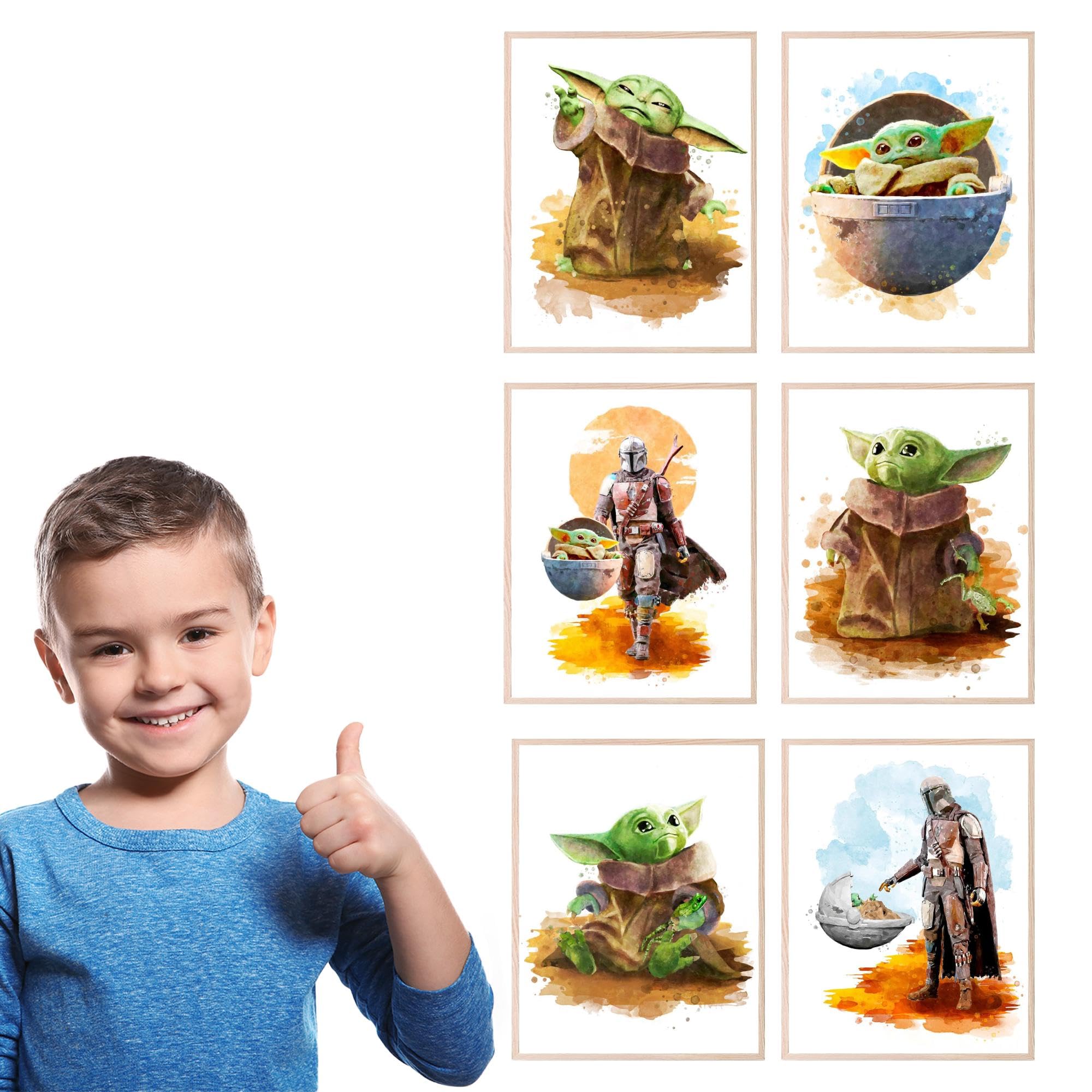 BigWigPrints Baby Yoda Poster - Baby Yoda Room Decor  Star Wars Wall Decor  Baby Yoda Wall Decor  Star Wars Room Decor for Boys  Mandalorian Poster  Star Wars Nursery Decor - 6 Pack (8x10'') Unframed