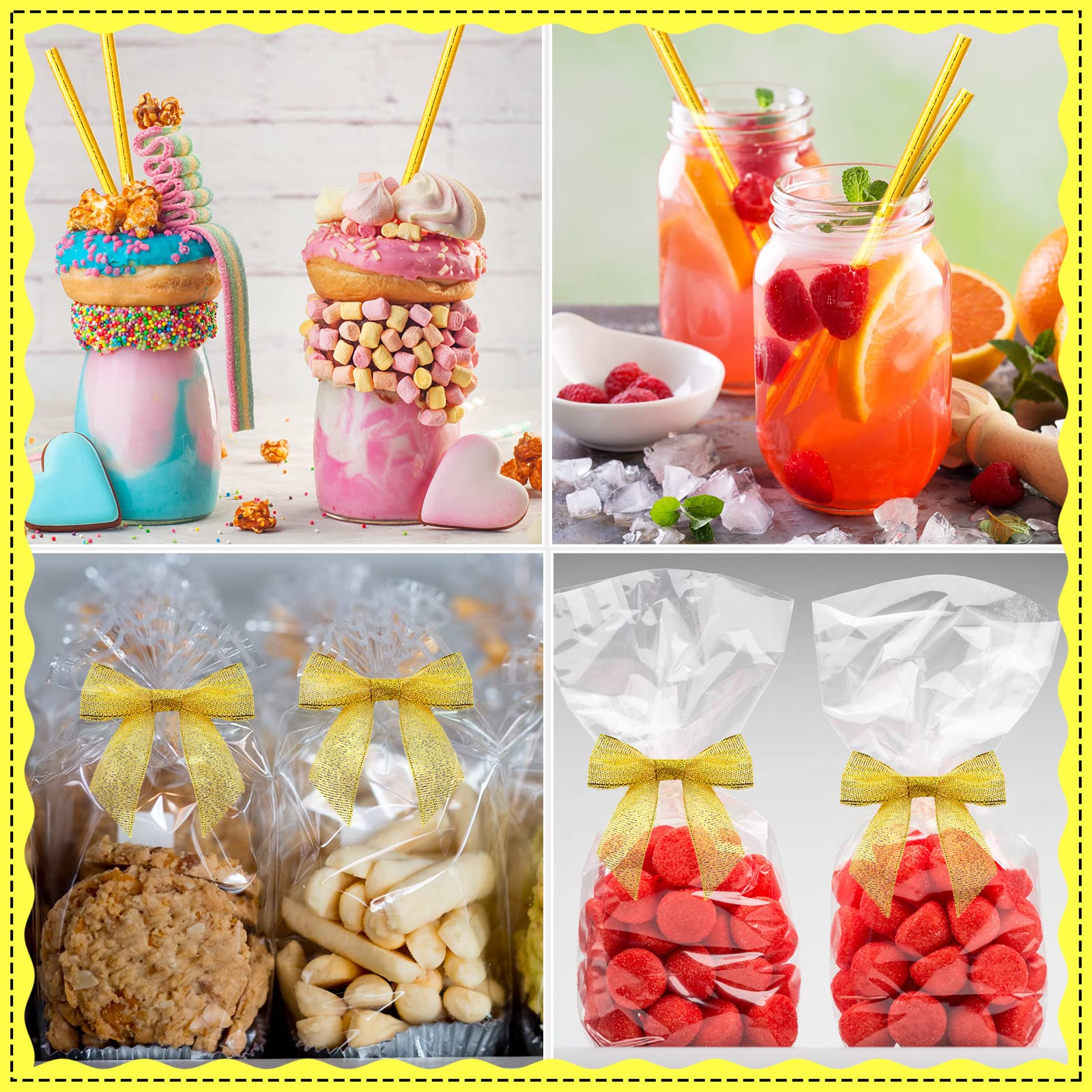 200 Cake Pop Sticks And Bows Kit For Cake Pops, Candies, Lollipops, Chocolates And Cookies Decorating, Include 100 Satin Ribbon