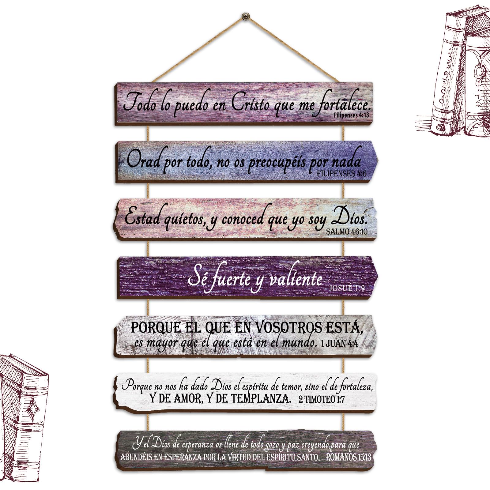 Yookeer Spanish Christian Wall Art Office Inspirational Purple Spanish Wooden Bible Verses Bedroom Purple Scripture Wall Art Med