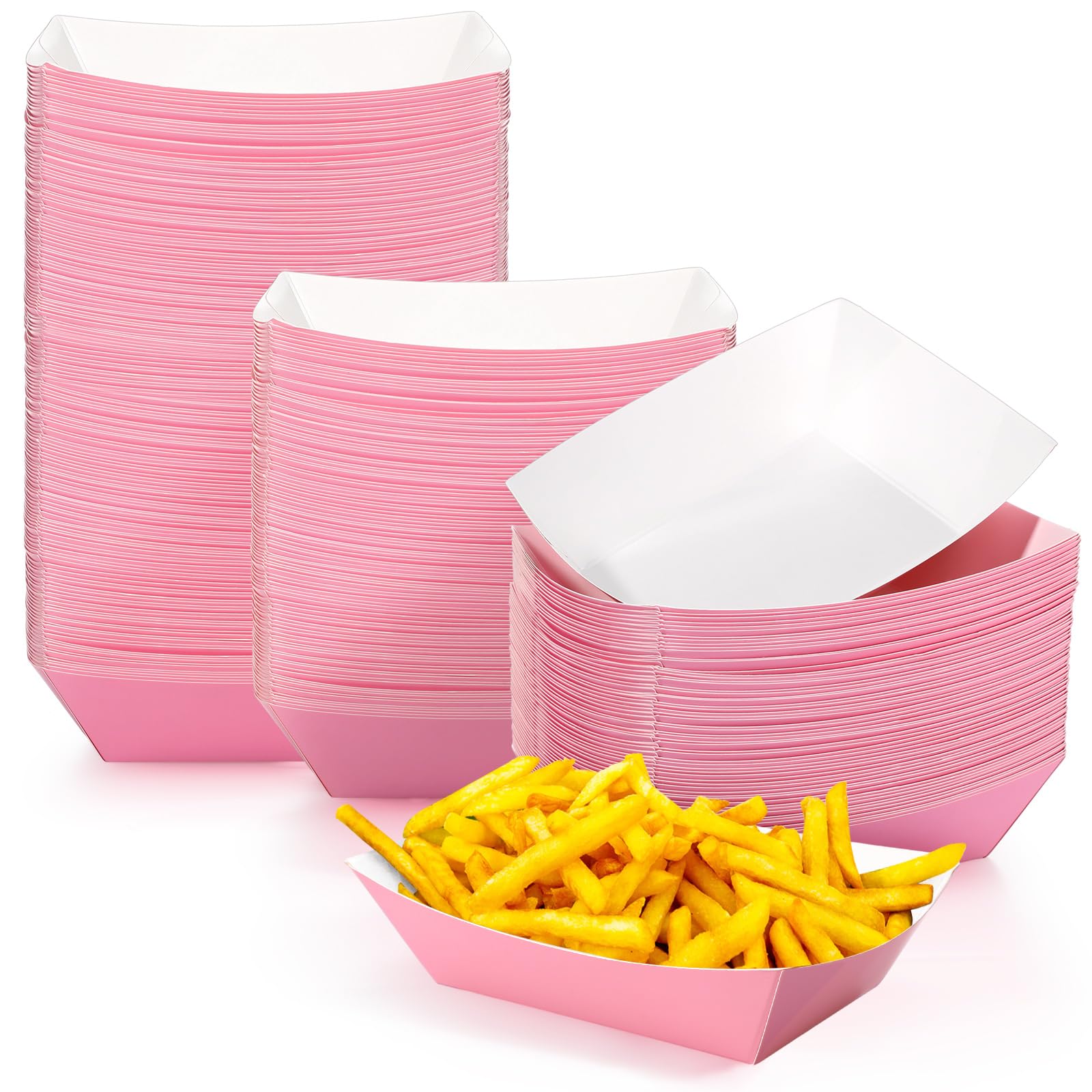 200 Pcs Paper Boat Disposable Food Trays Nacho Trays Kraft Paper Boats for Tacos Concession Party Supplies(1 lb,Pink)