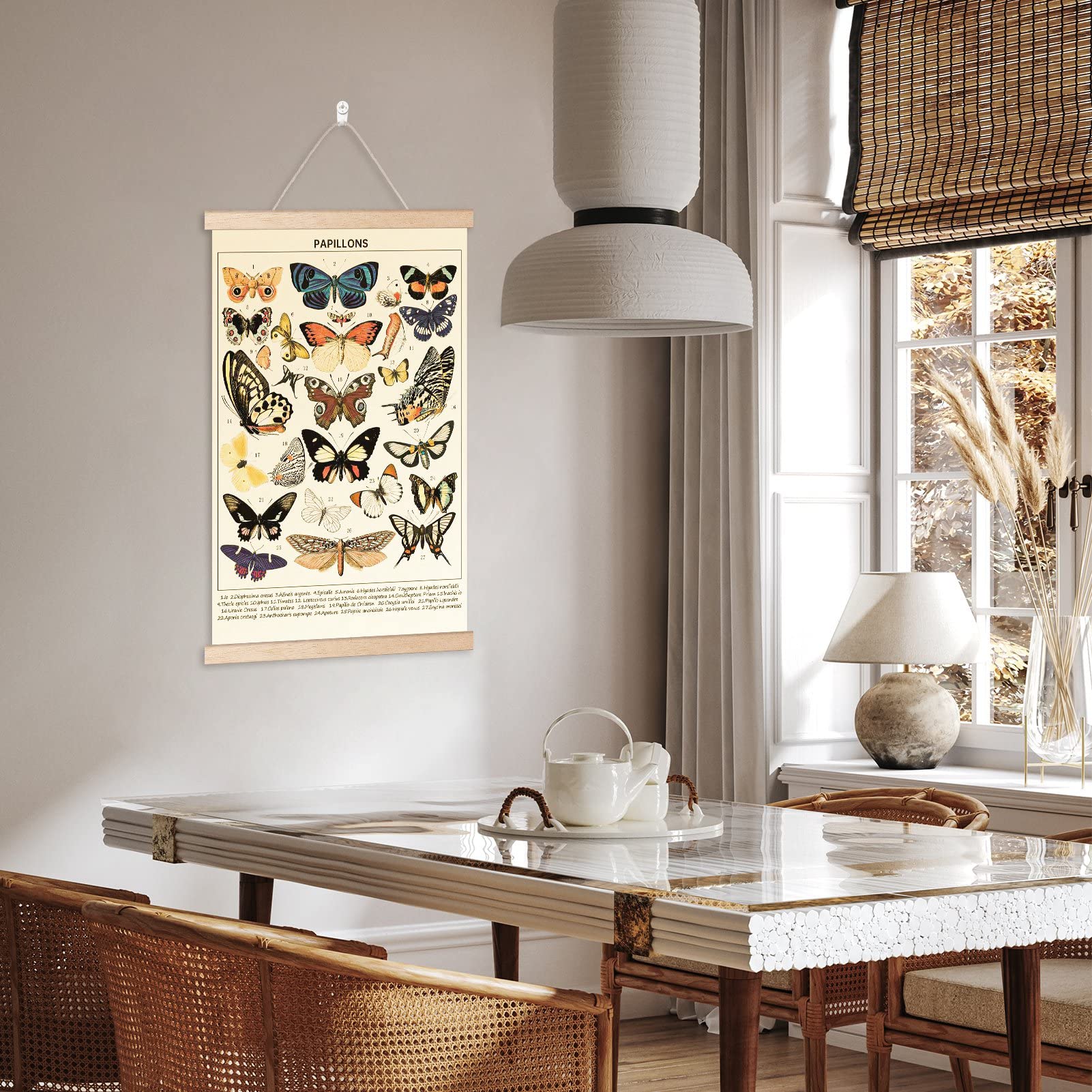 Chenkaiyang 2 Pcs Vintage Butterfly Hanging Poster,Butterfly Wall Hanging Rustic Retro Wall Art Prints Butterfly Chart Poster Fo