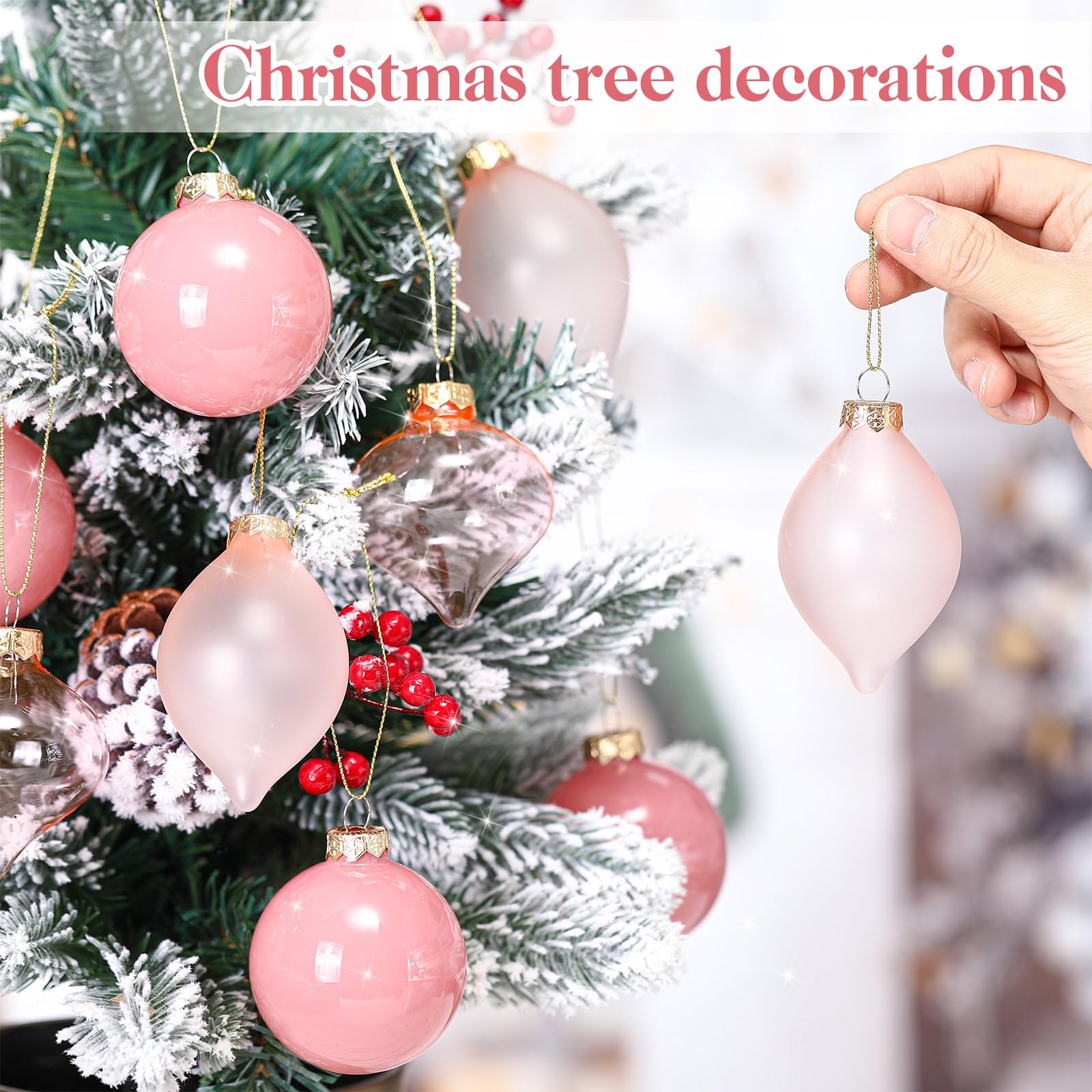 Zomiboo 12 Pcs Vintage Pink Glass Christmas Ball Ornaments Set 3.15 Hanging Shatterproof Glass Bulbs for Christmas Tree Baubles