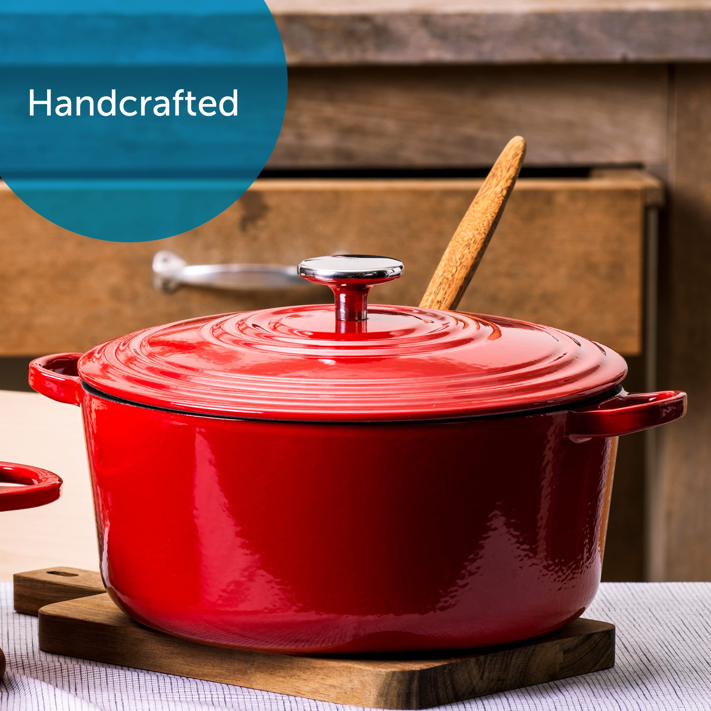 Bk Cookware Bourgogne Enameled Cast Iron 7Qt Dutch Oven, Chili Red