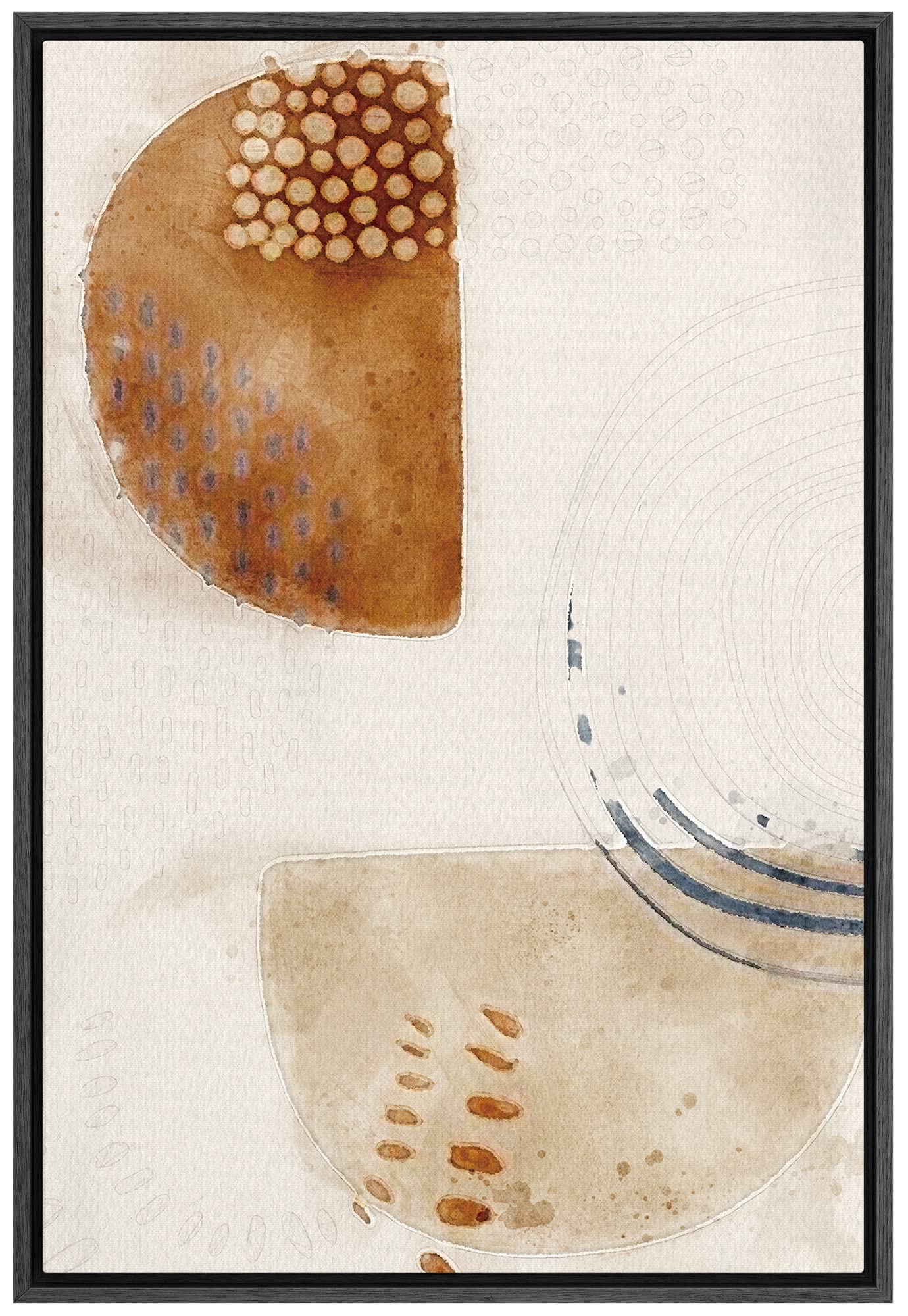 Signford Framed Canvas Wall Art Brown, Biege And White Organic Circles And Lines Geometric Shapes Illustrations Minimalism Moder