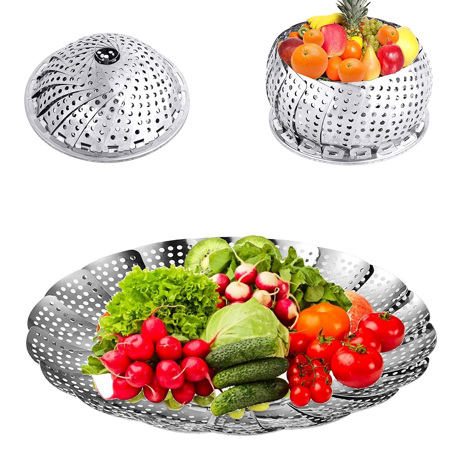 Aswenas Steamer Basket, Stainless Steel Collapsible Steamer Cookware, Adjustable Sizes To Fit Various Pots,(18 X 18 X 5 Cm), Sil