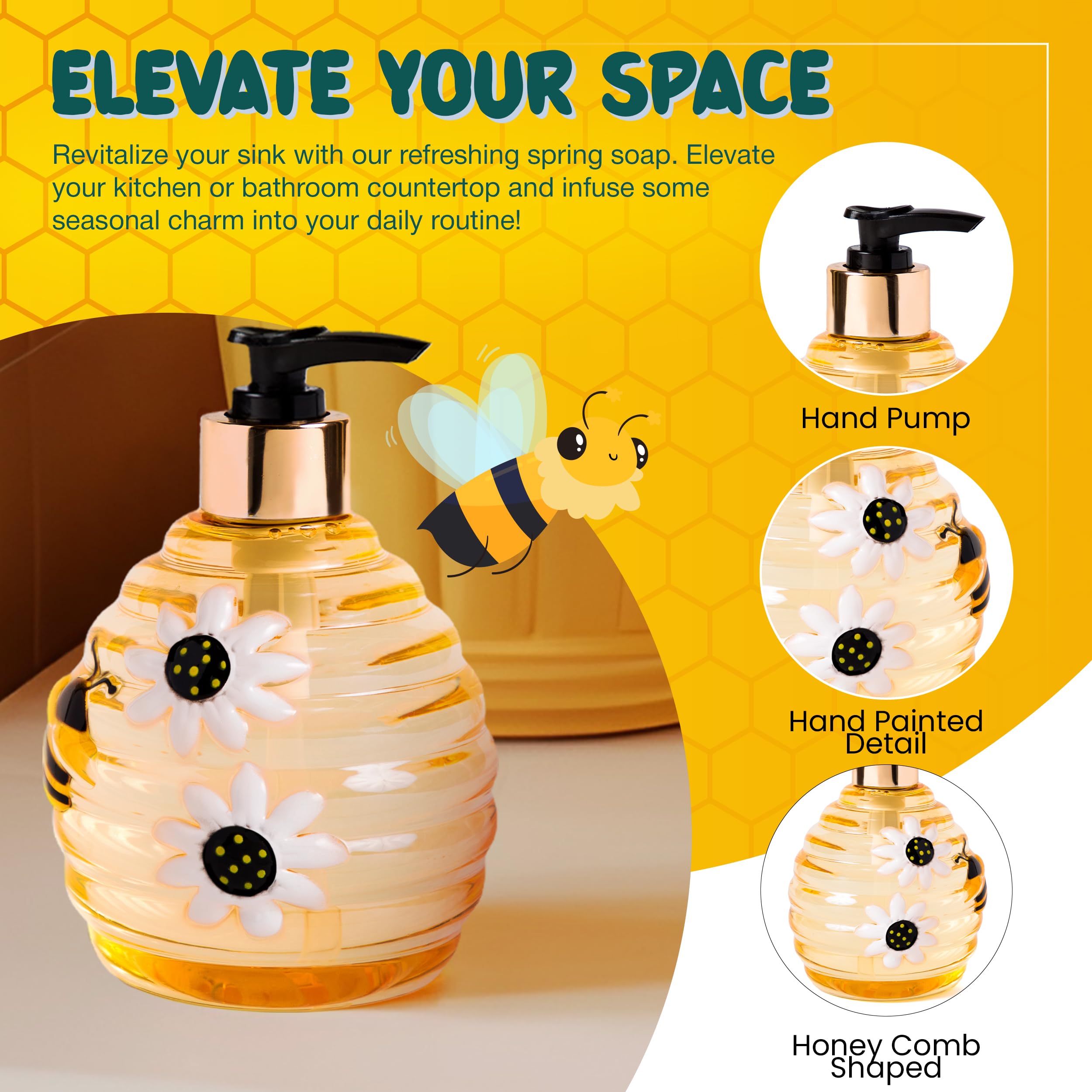 Simple Pleasures Beehive Soap Dispenser - Cute Hand And Dish Soap Dispenser For Kitchen And Bathroom D  Cor - Cool Liquid Soap D