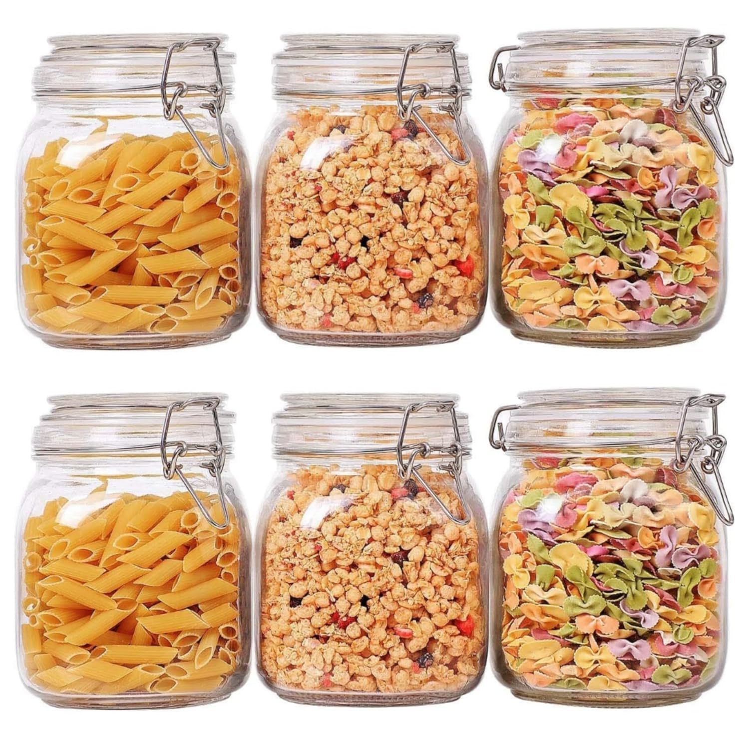 Bhthim  Glass Jar With Clamp Lid  750 Ml, Kitchen Food Storage Jar With Airtight Seal Lid (No Leackege)  For Noodles, Flour, 